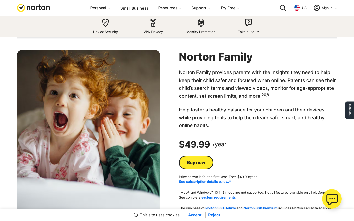 Norton Family — included with Norton 360 subscription, web filtering, search supervision, and time controls
