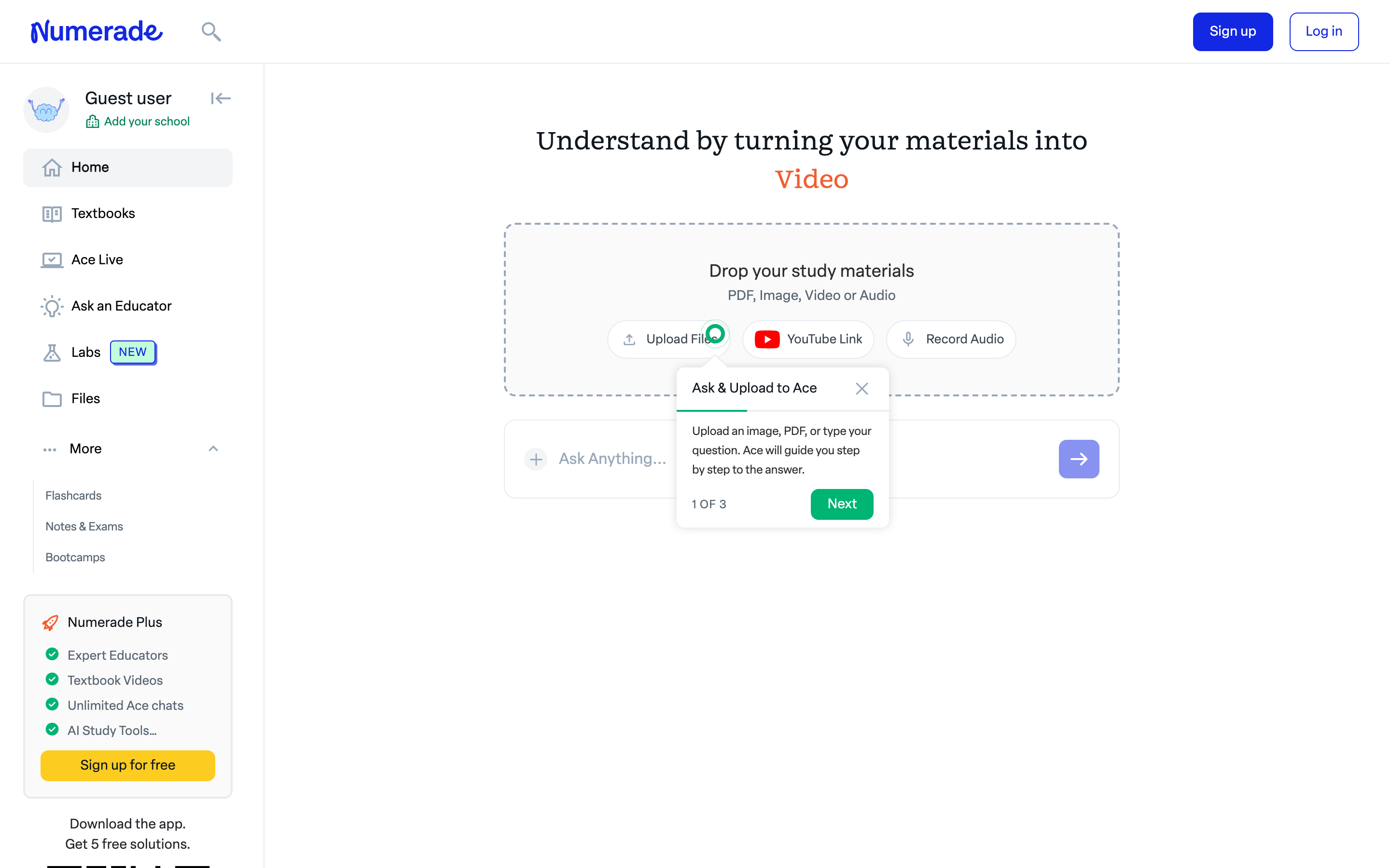 Numerade homepage — video-answer Chegg Study alternative for STEM problems
