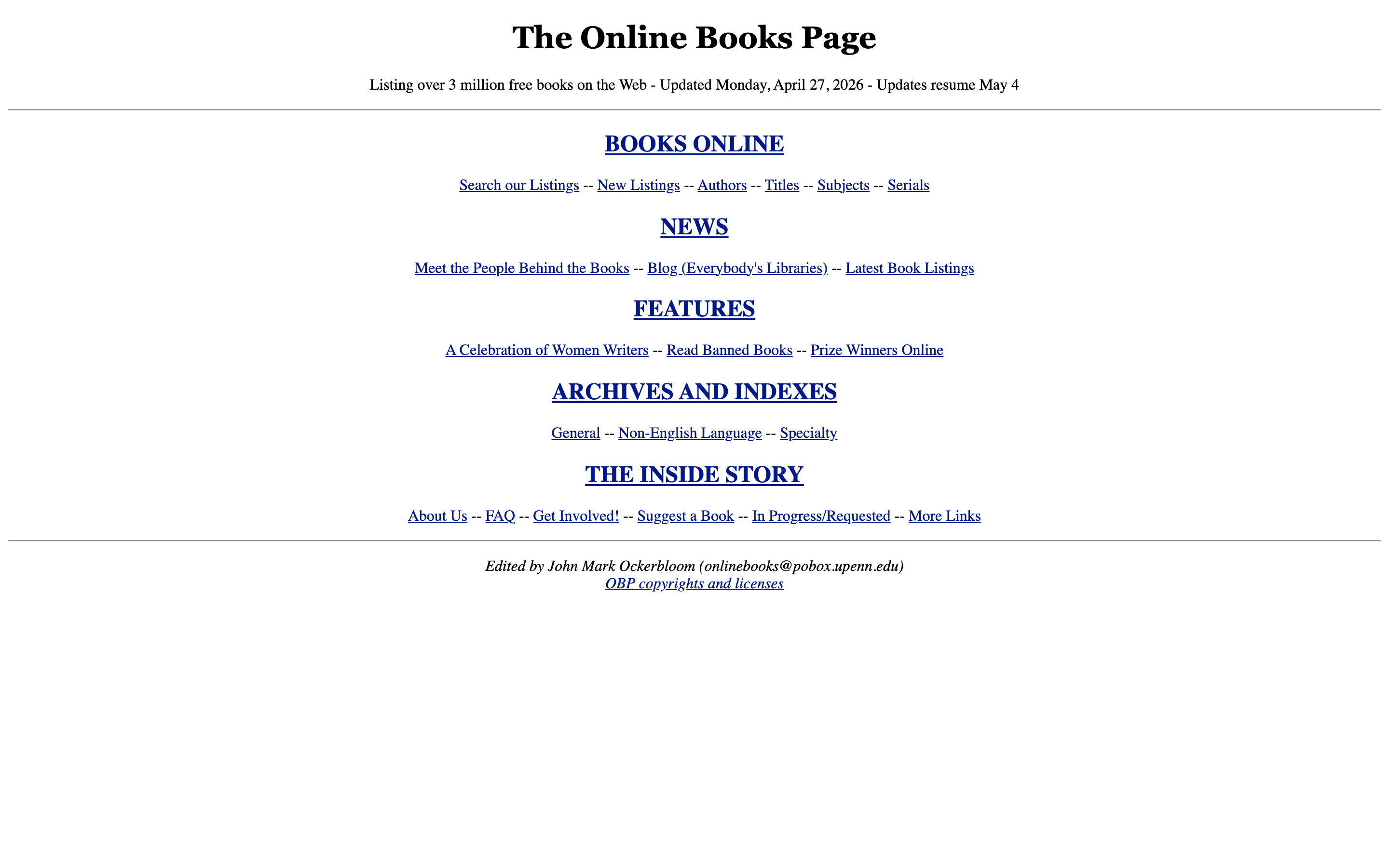 Online Books Page — UPenn free online library catalog of catalogs