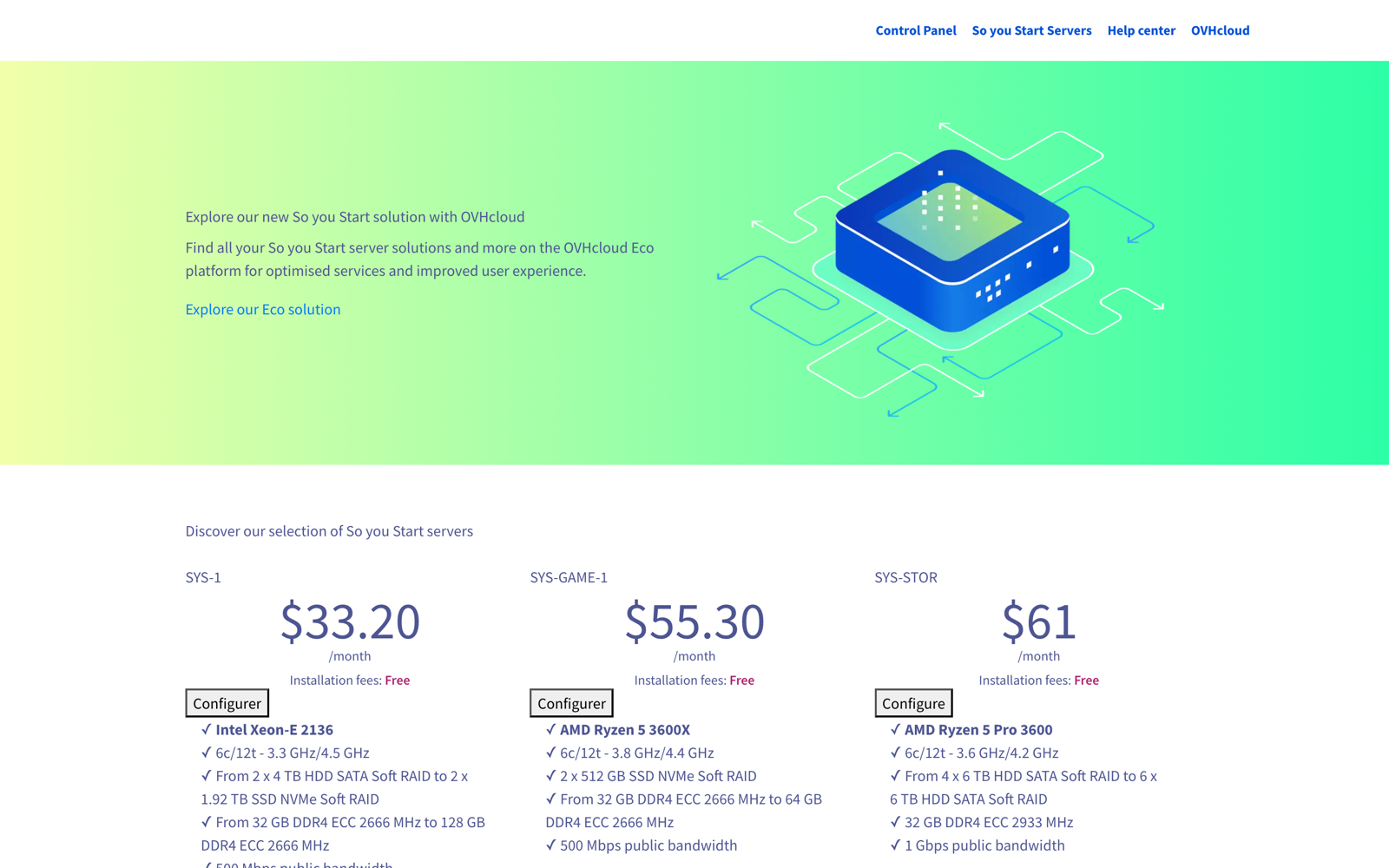 OVH So You Start dedicated server plans