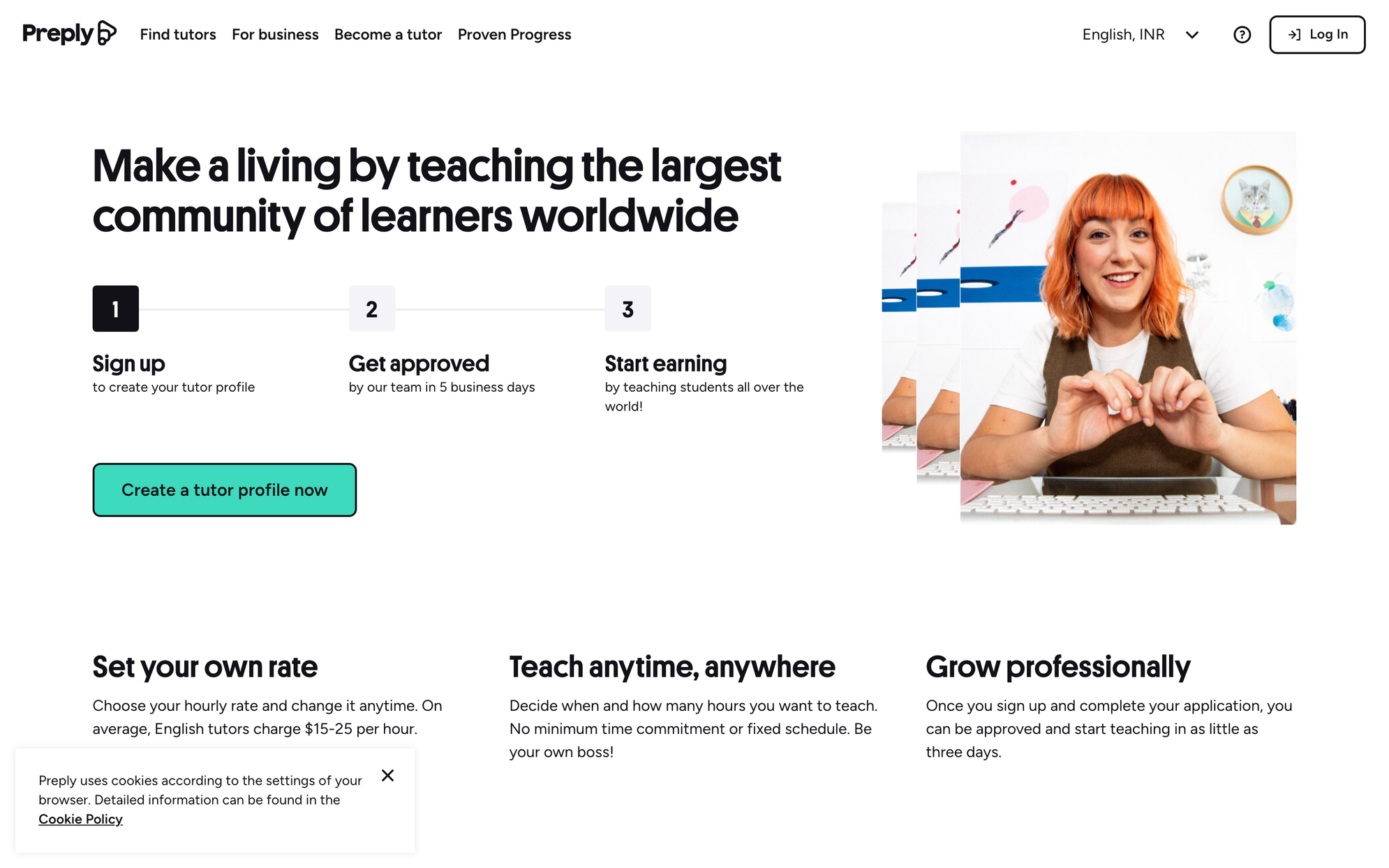 Preply — set your own English/subject tutoring rate, $15-25/hr average for new tutors