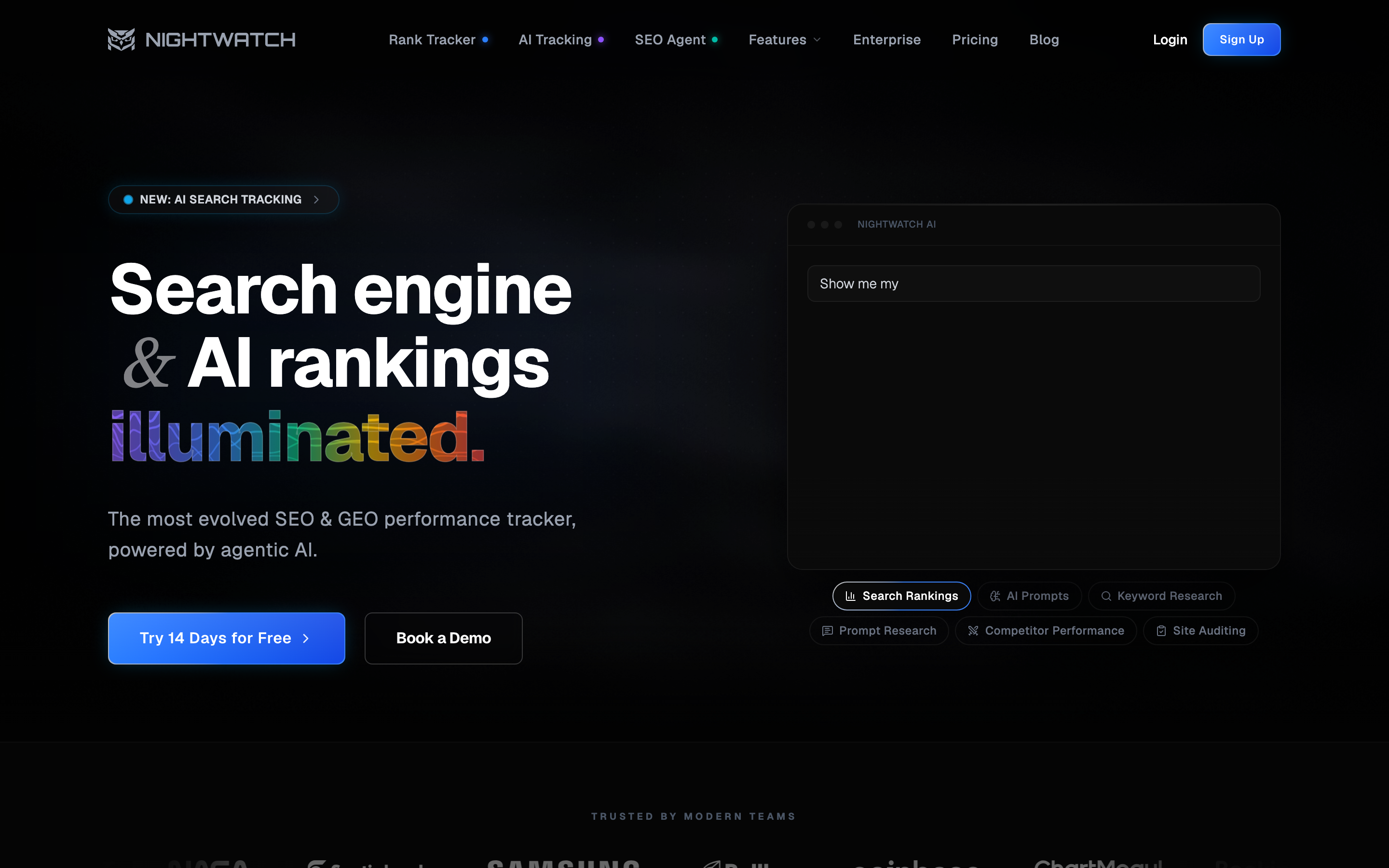 Nightwatch location-based SERP tracker showing city-level keyword rankings.
