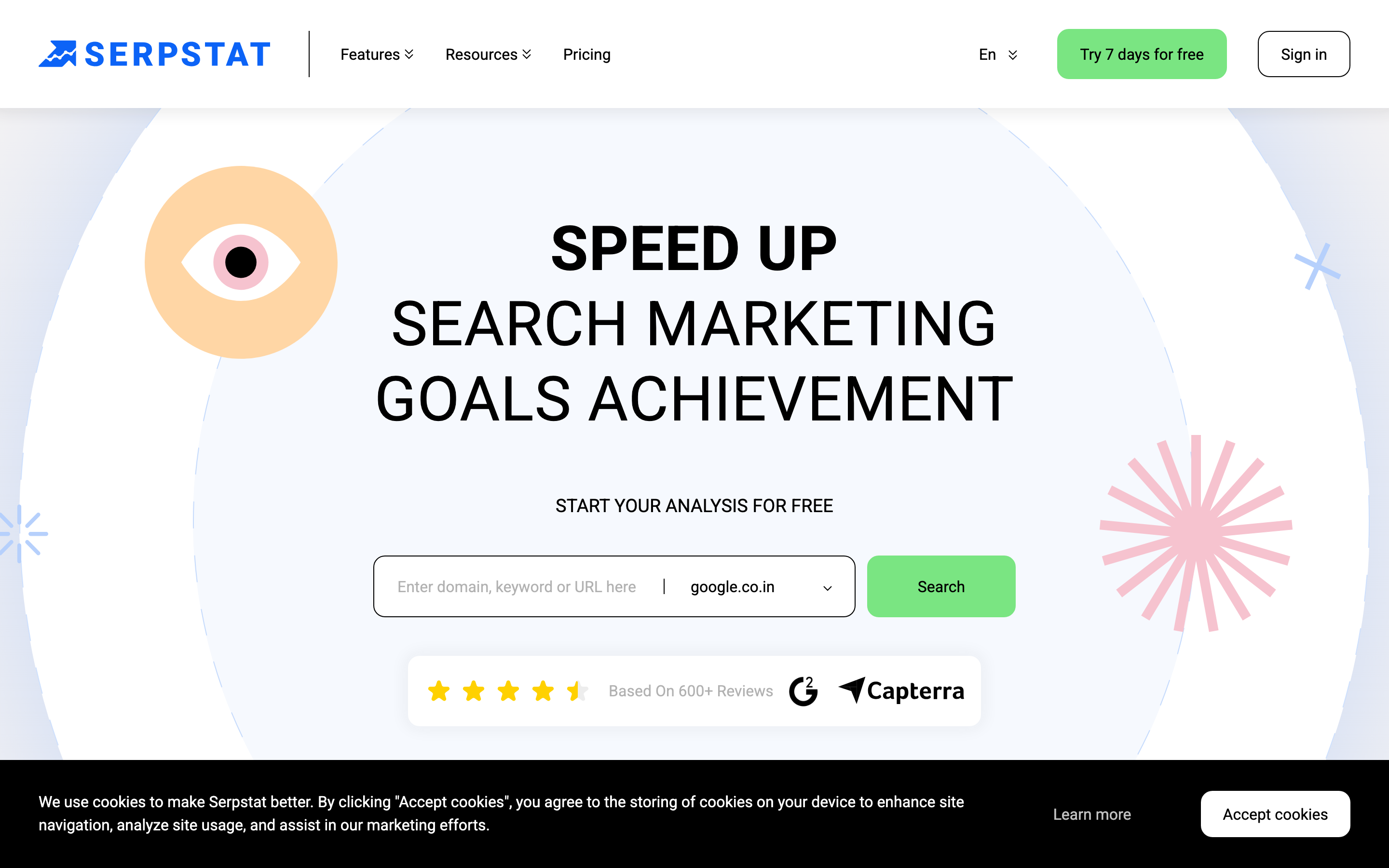 Serpstat SERP rank tracker and SEO platform dashboard.
