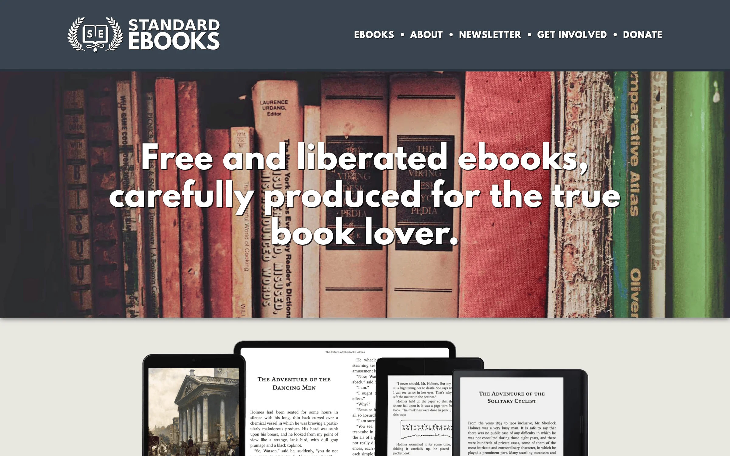 Standard Ebooks catalog showing public-domain book covers
