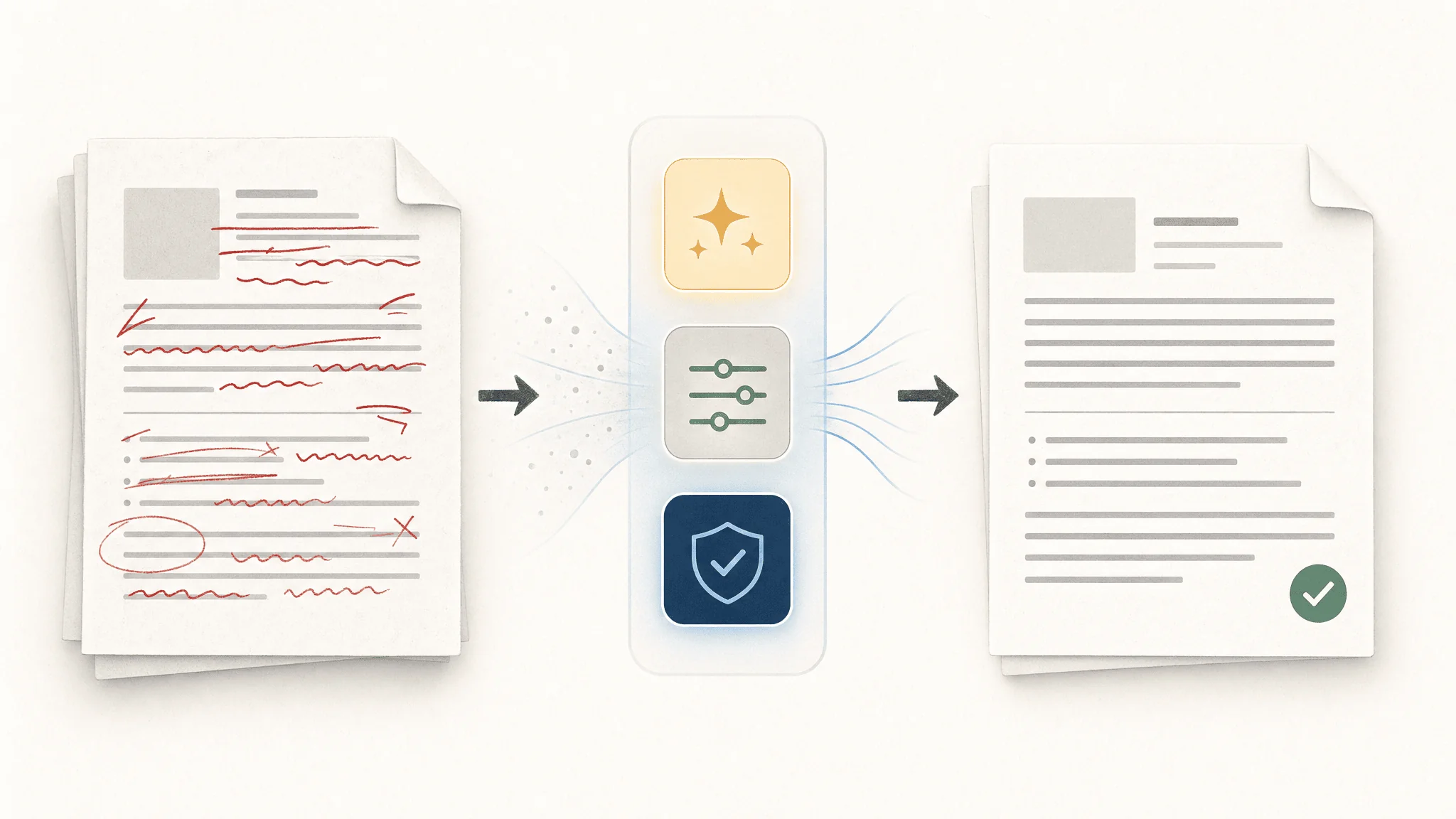 Stop Slop skill workflow showing AI slop draft text passing through skill filters into a cleaner document