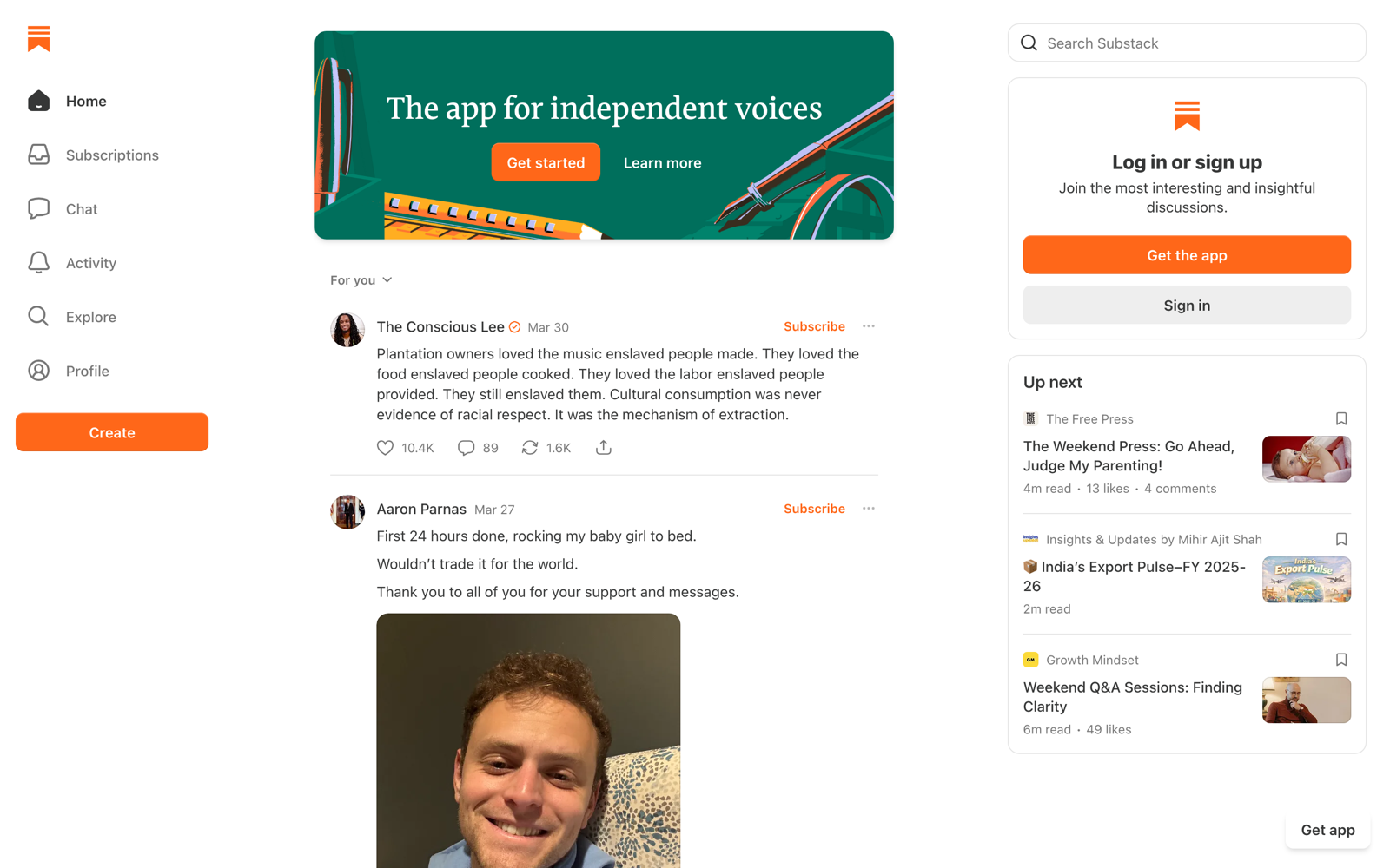 Substack newsletter blog platform homepage