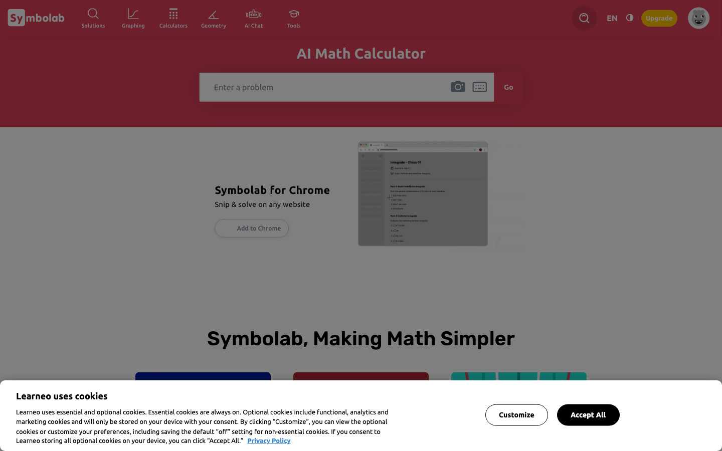 Symbolab — symbolic math solver with step-by-step explanations, $6.99/mo Pro tier; acquired by Course Hero in 2020