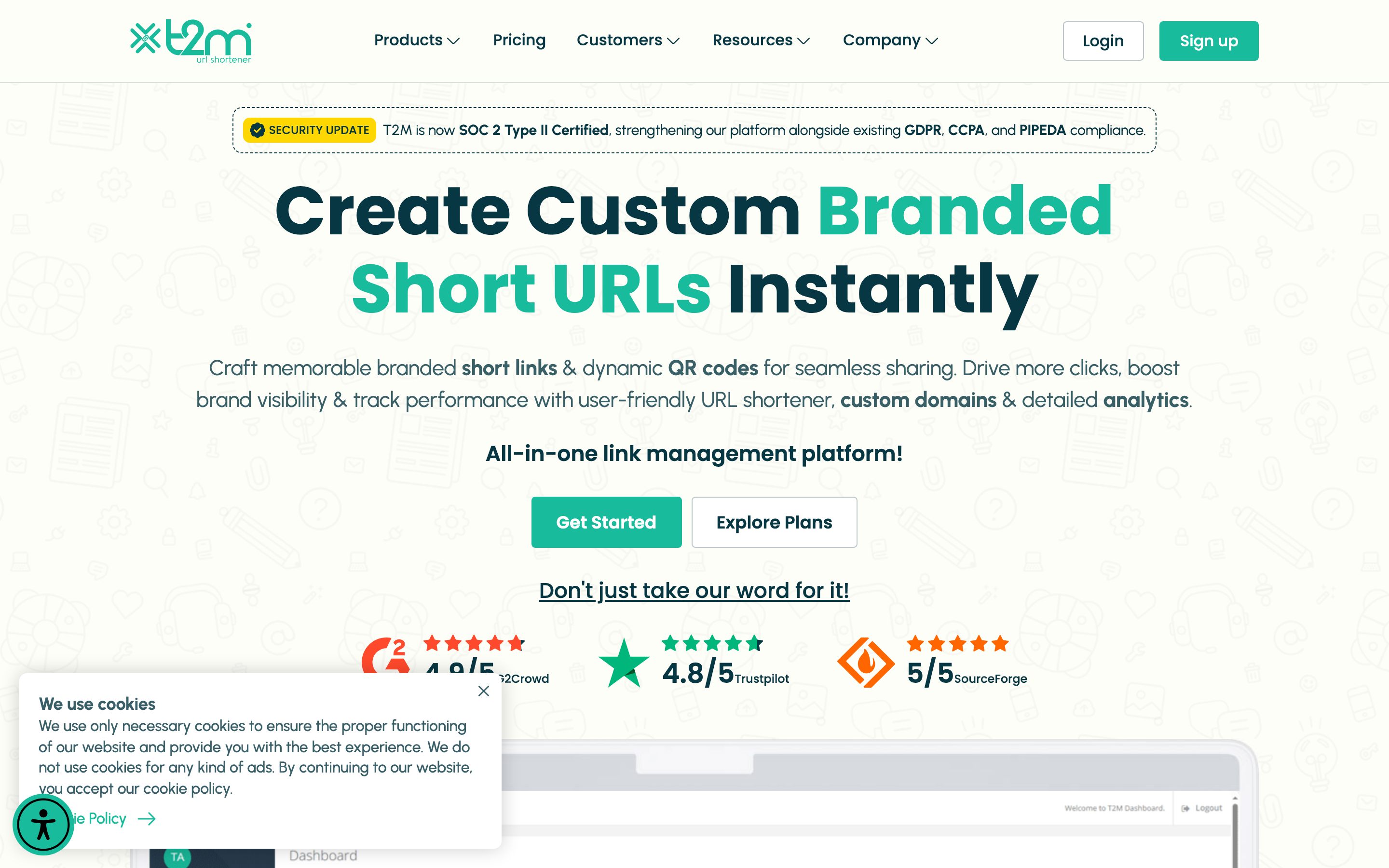 T2M homepage — lifetime goo.gl alternative for permanent links