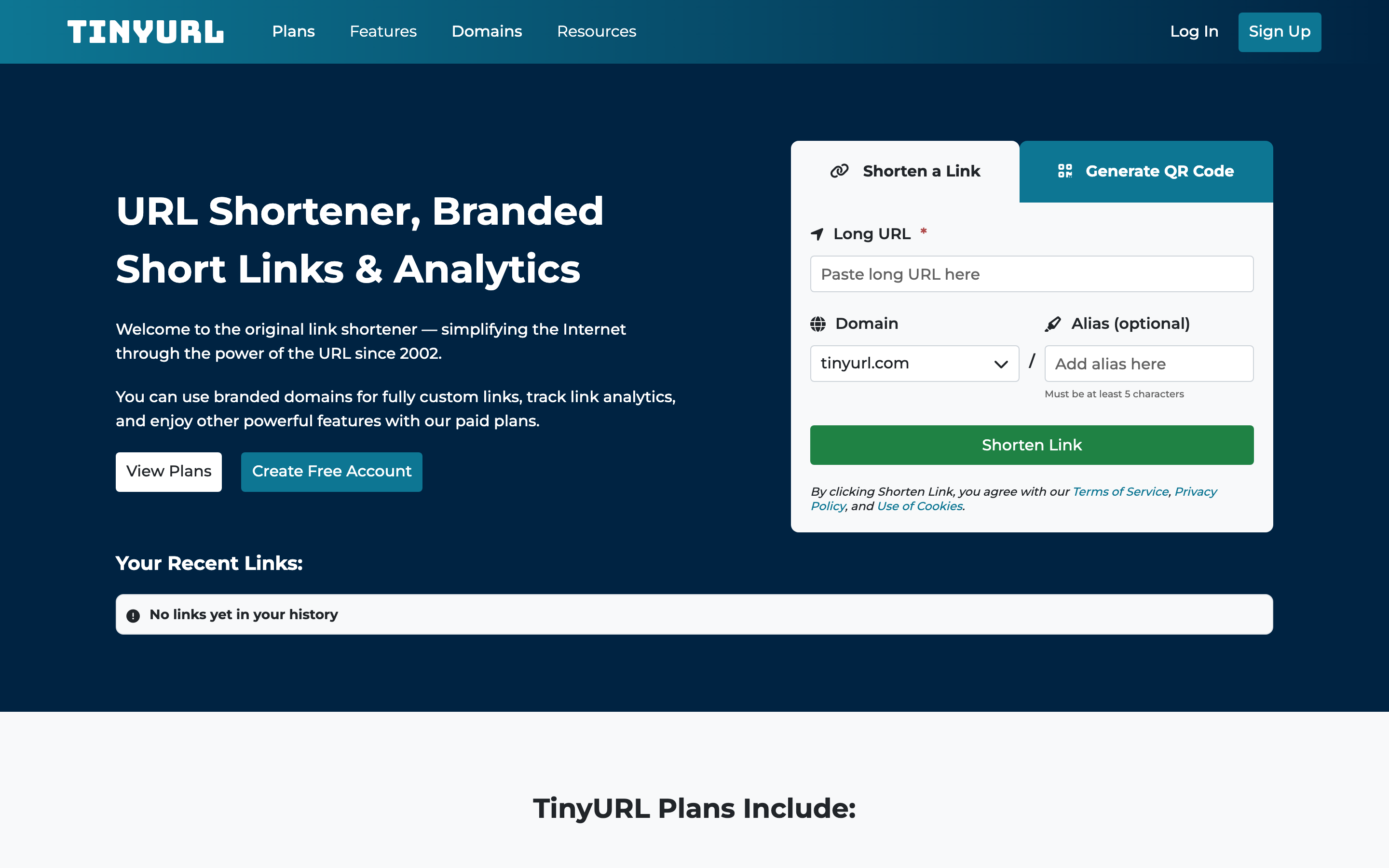 TinyURL homepage — original no-account goo.gl alternative since 2002