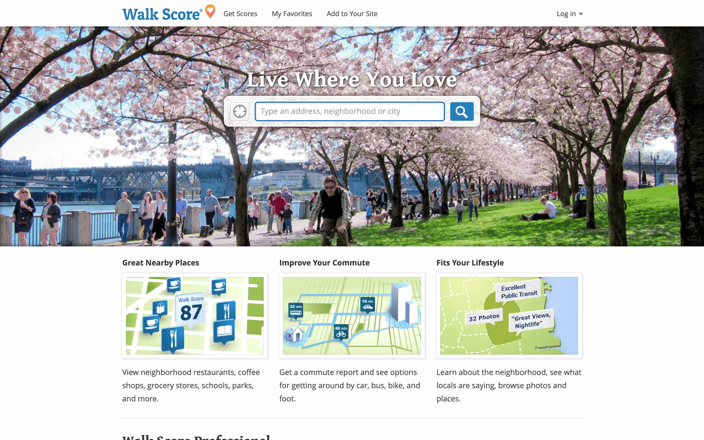 Walk Score homepage — find a grocery store within walking distance of any address