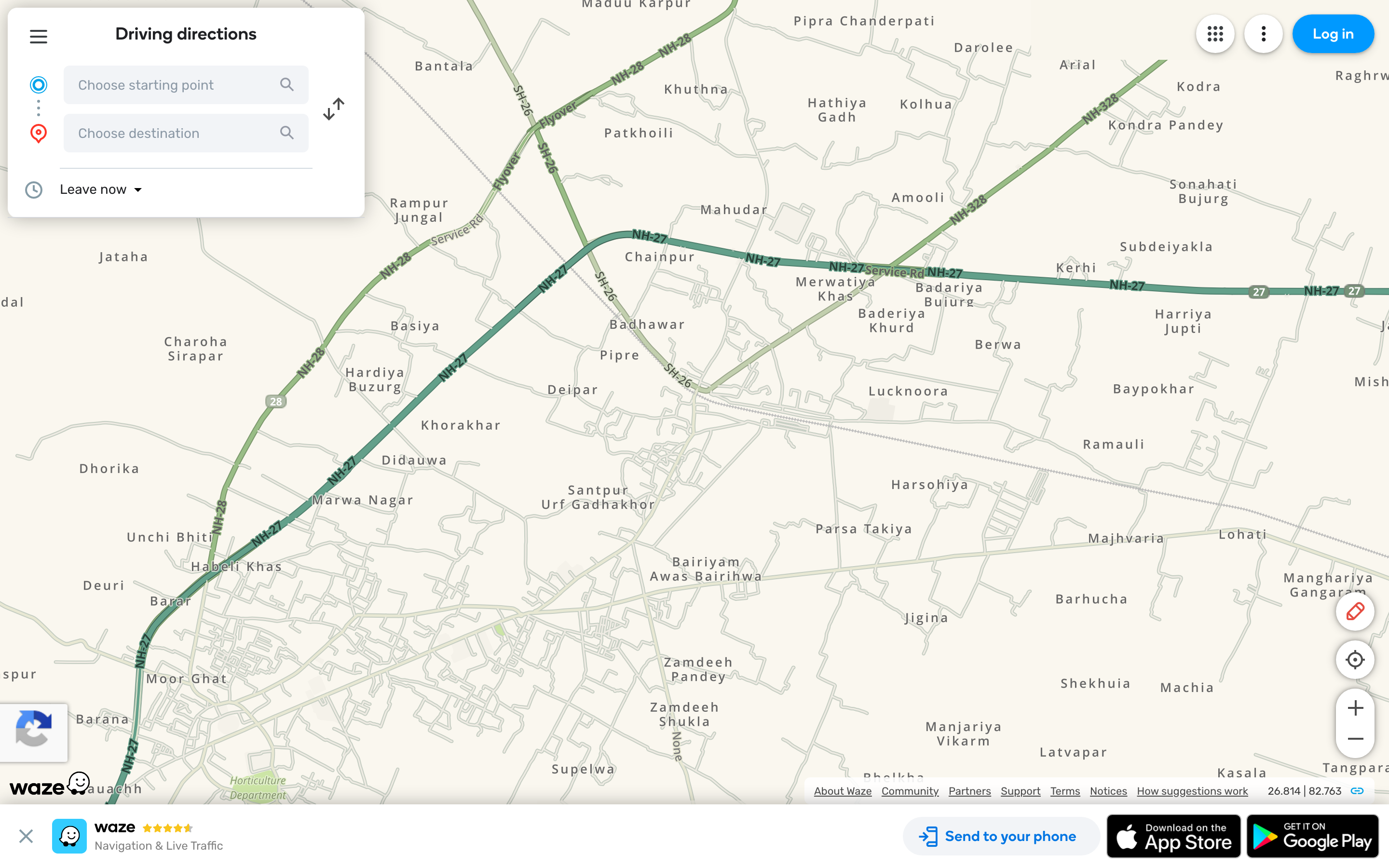 Waze live map for navigating to the closest grocery store with traffic-aware routing