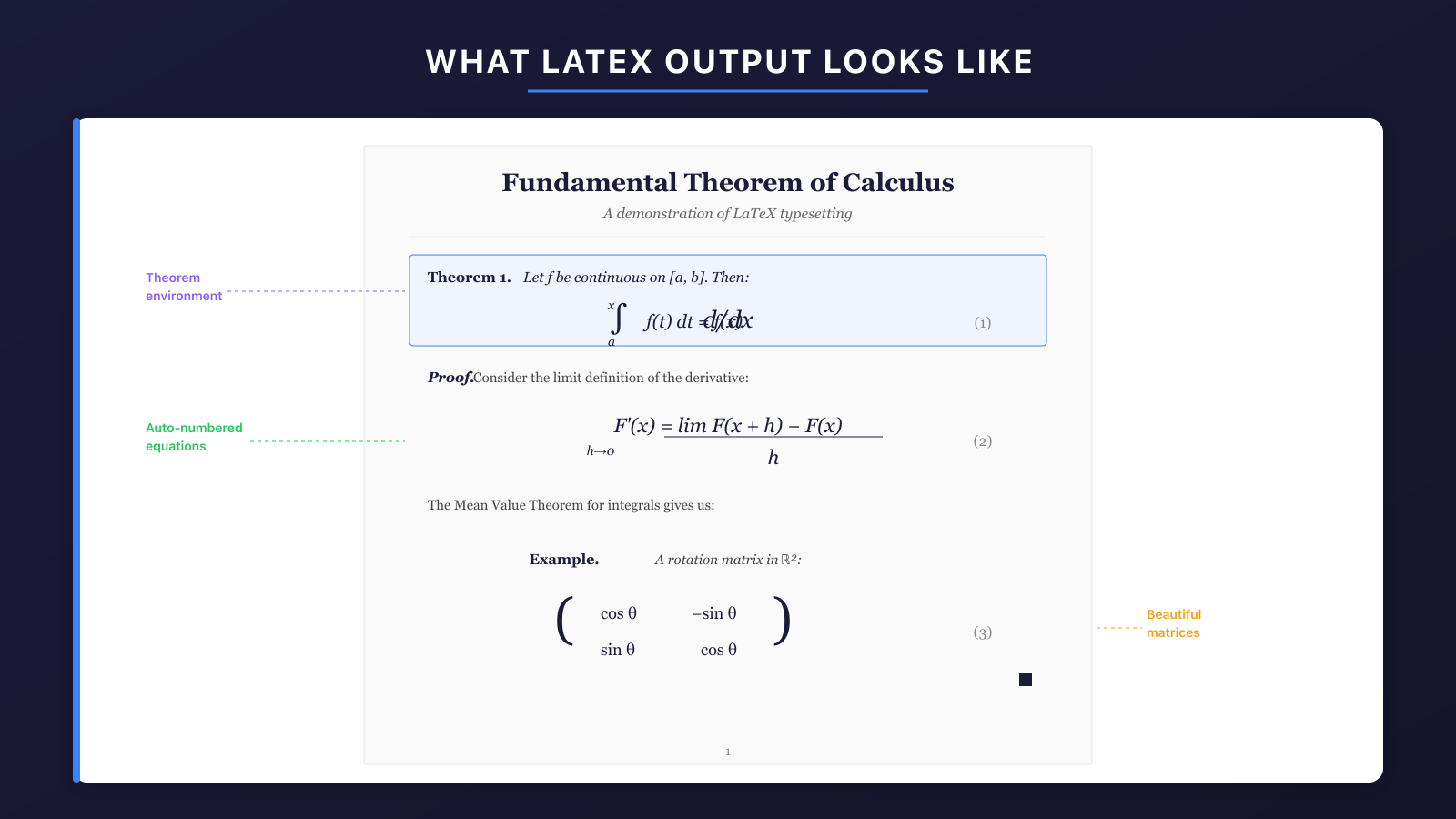 LaTeX typeset output showing theorems, equations, and matrices