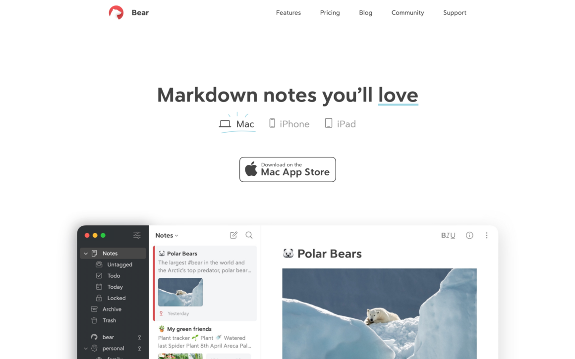 Bear Notes and Writing App for Mac