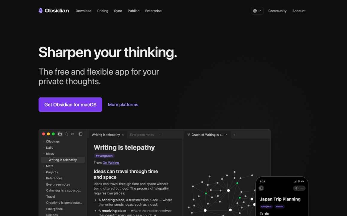 Obsidian Connected Notes Writing App