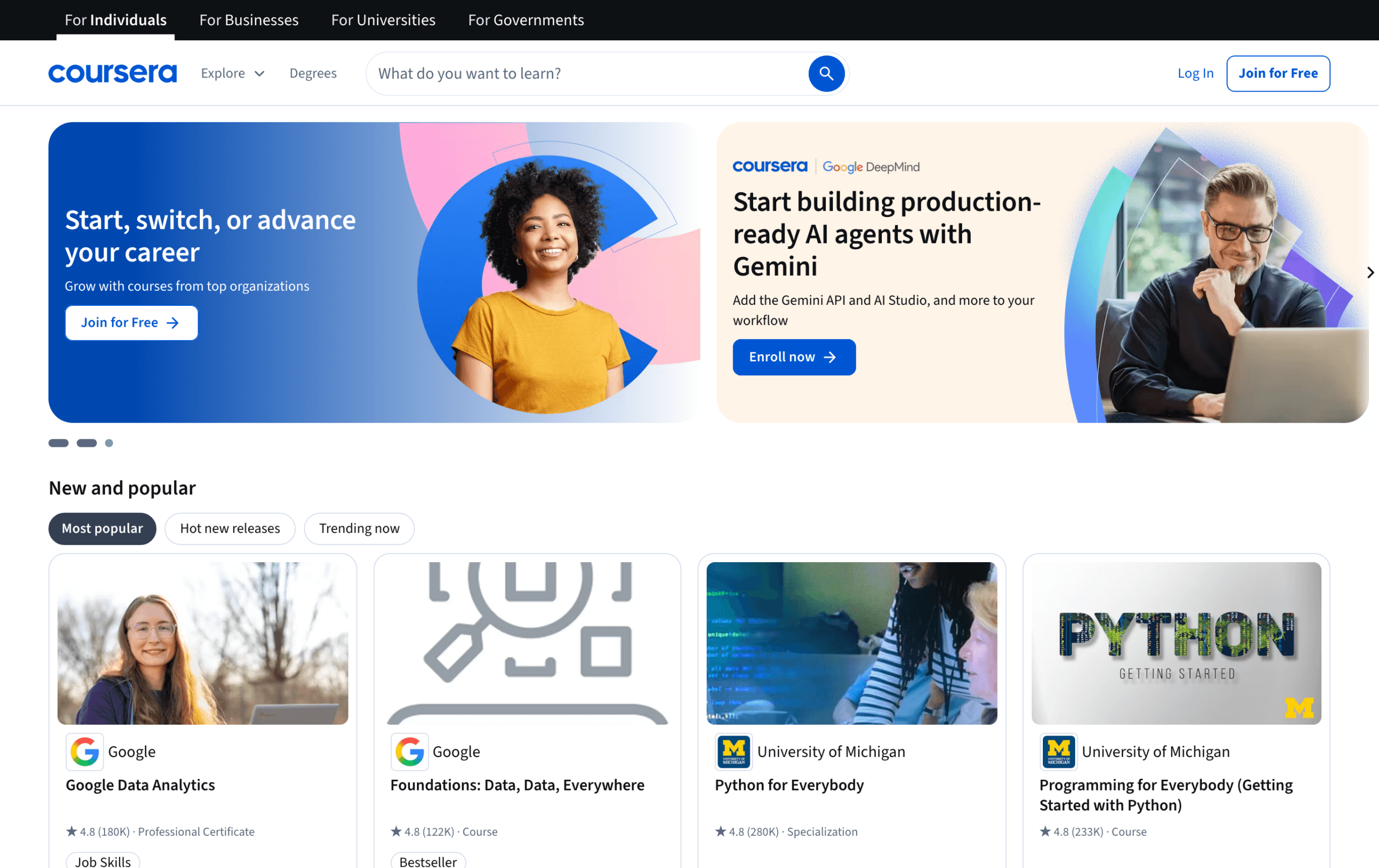 Coursera leadership, management, and business strategy courses homepage