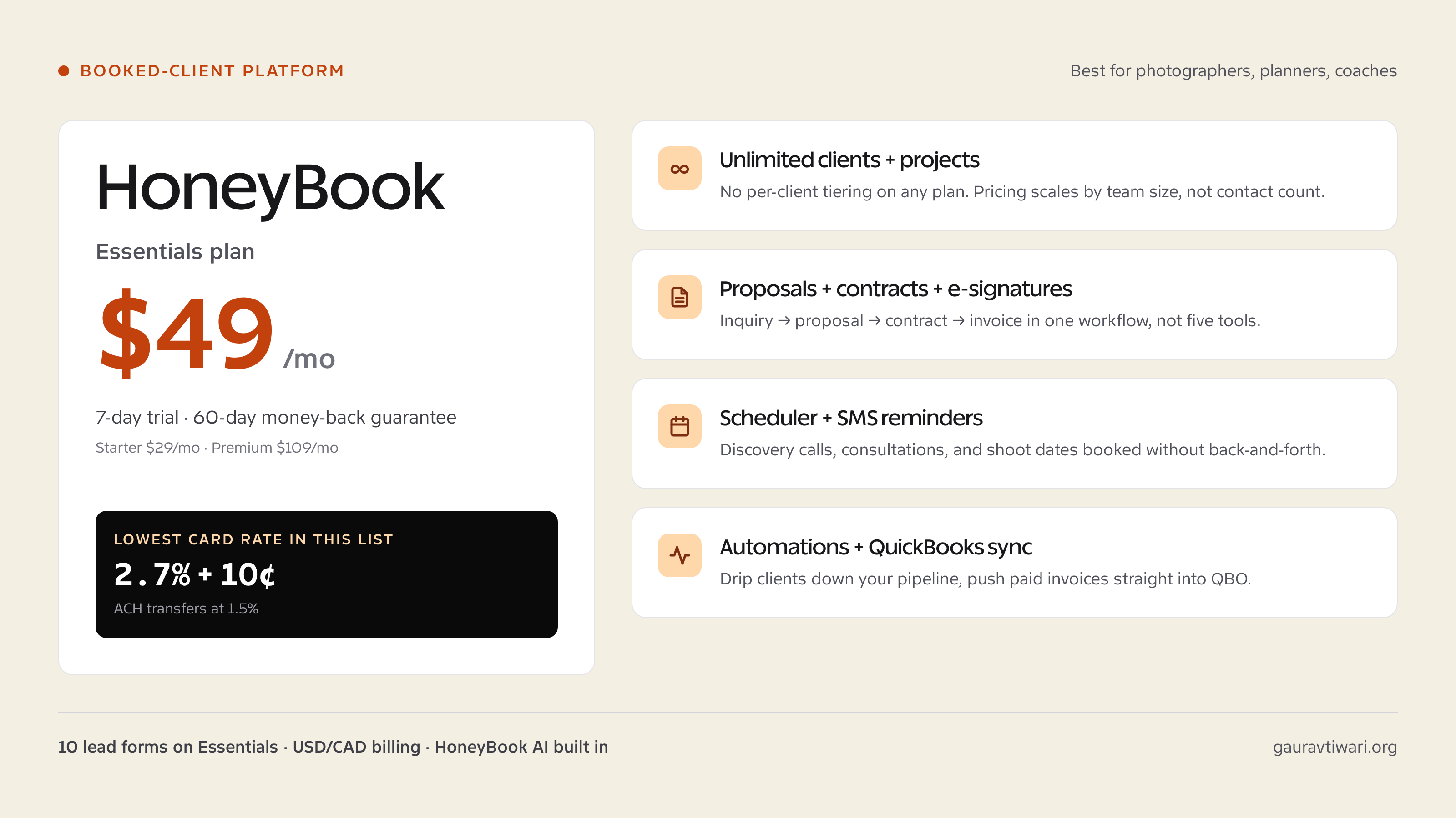 Honeybook dashboard