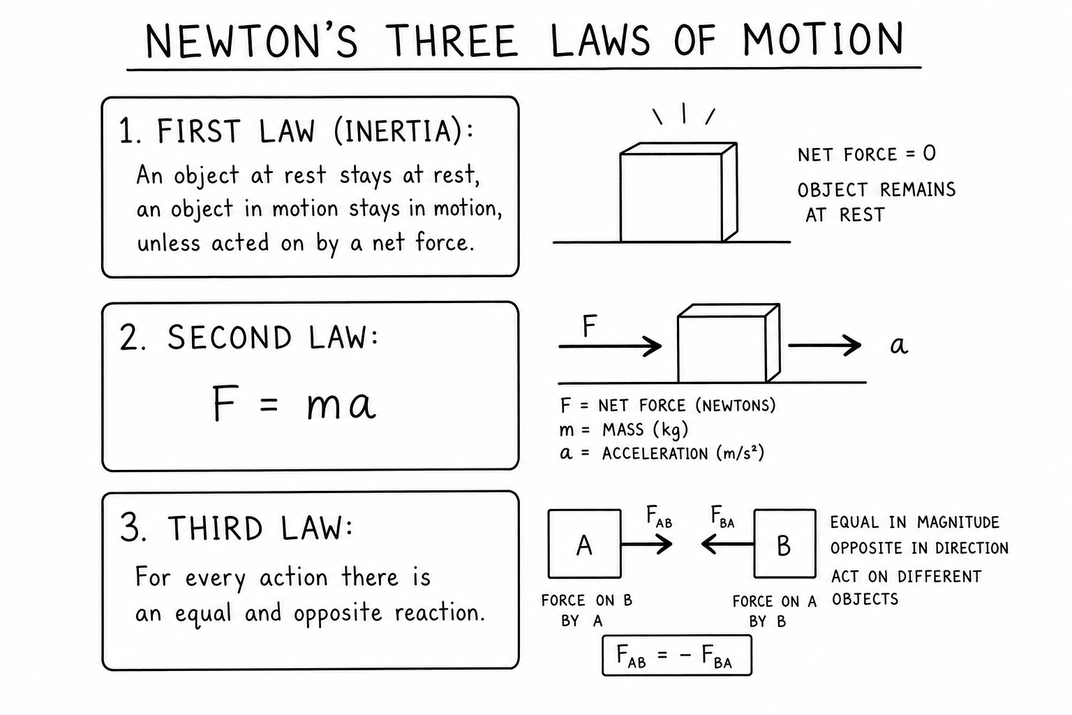 Newton's three laws of motion modern textbook illustration