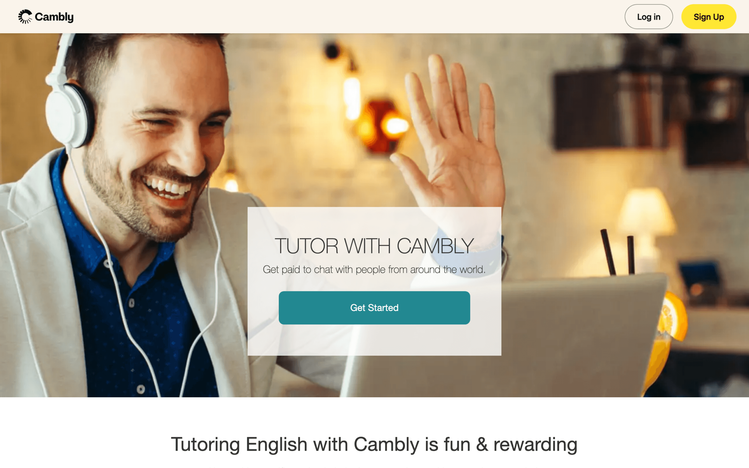 Cambly tutor signup page for paid English tutoring online