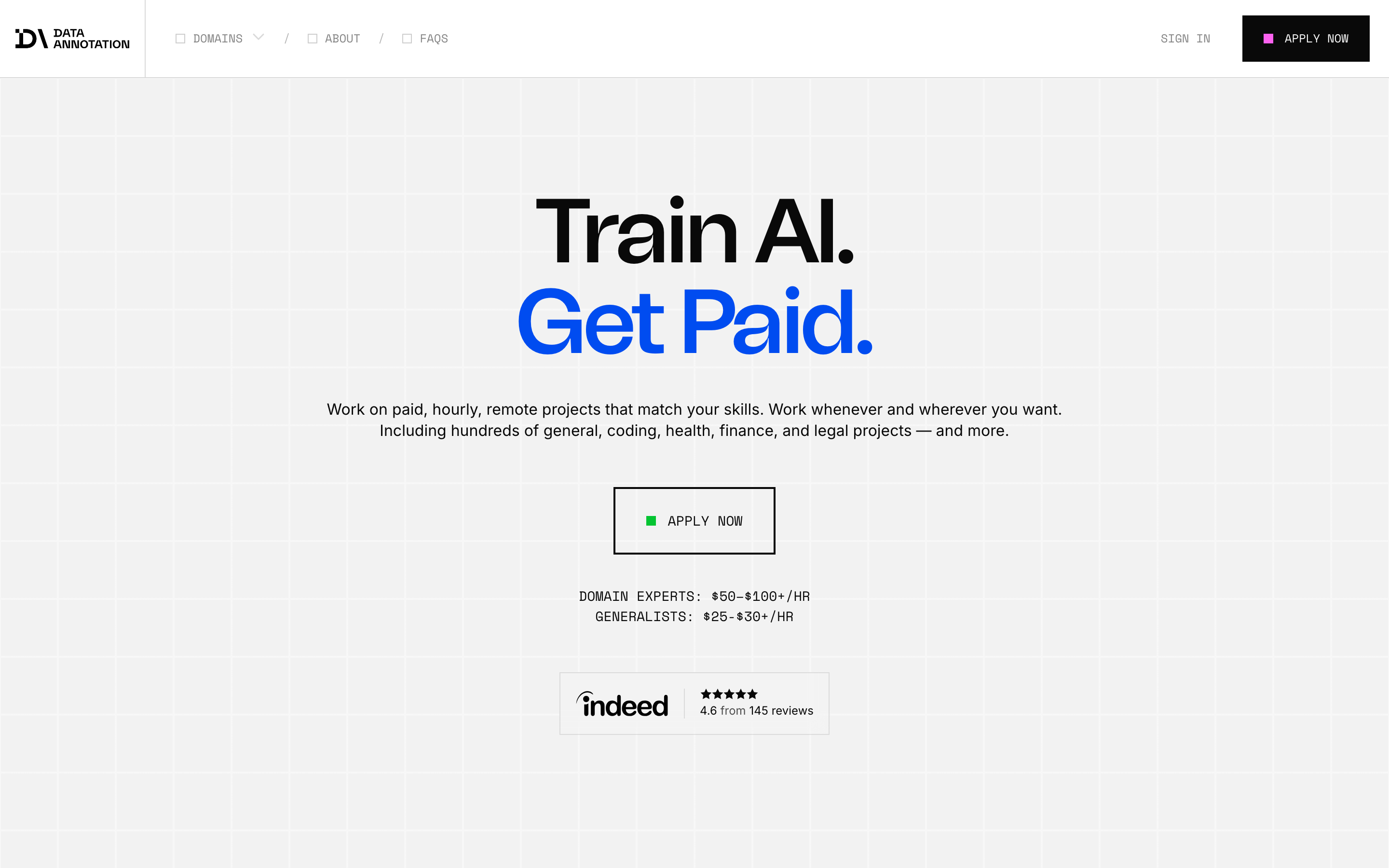 DataAnnotation Tech homepage for paid AI training work