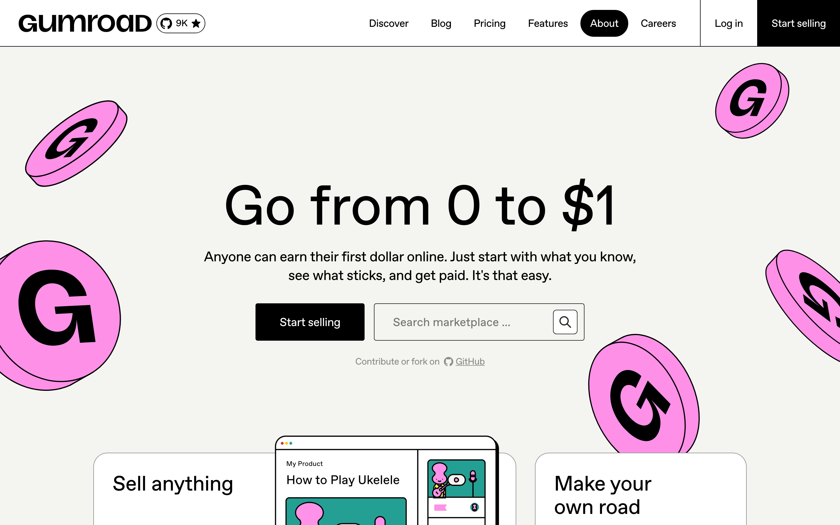 Gumroad homepage for selling digital products online