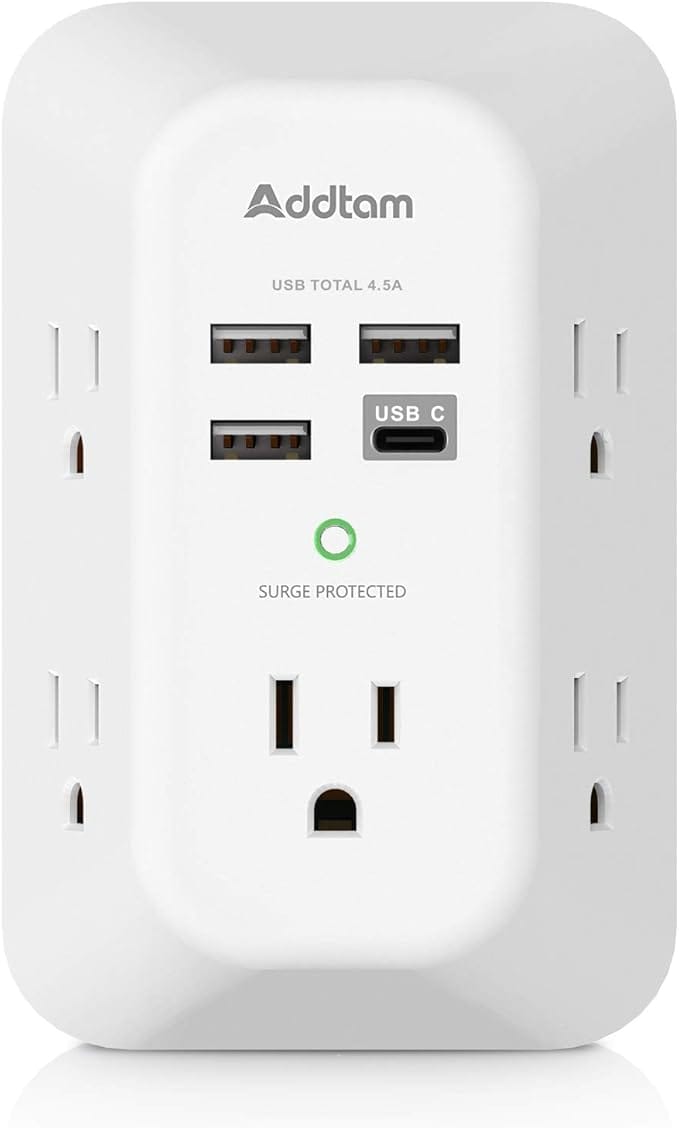 Addtam 5-Outlet Wall Extender (4 USB)