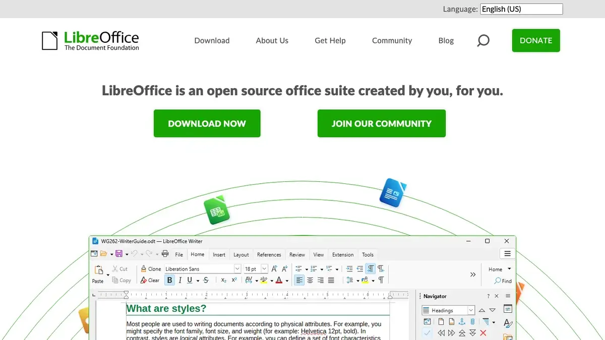 LibreOffice Draw page showing the open source office suite interface