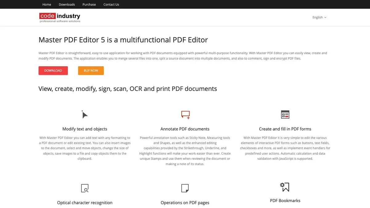 Master PDF Editor homepage showing edit, OCR, and PDF conversion features