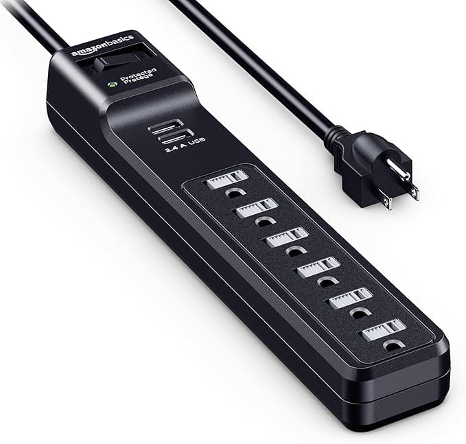 Amazon Basics 6-Outlet Surge Protector (2 USB, 1000J)