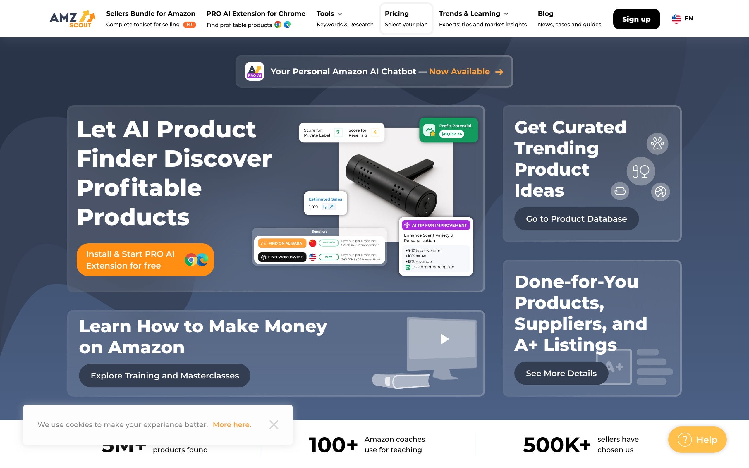 AMZScout Amazon FBA software homepage