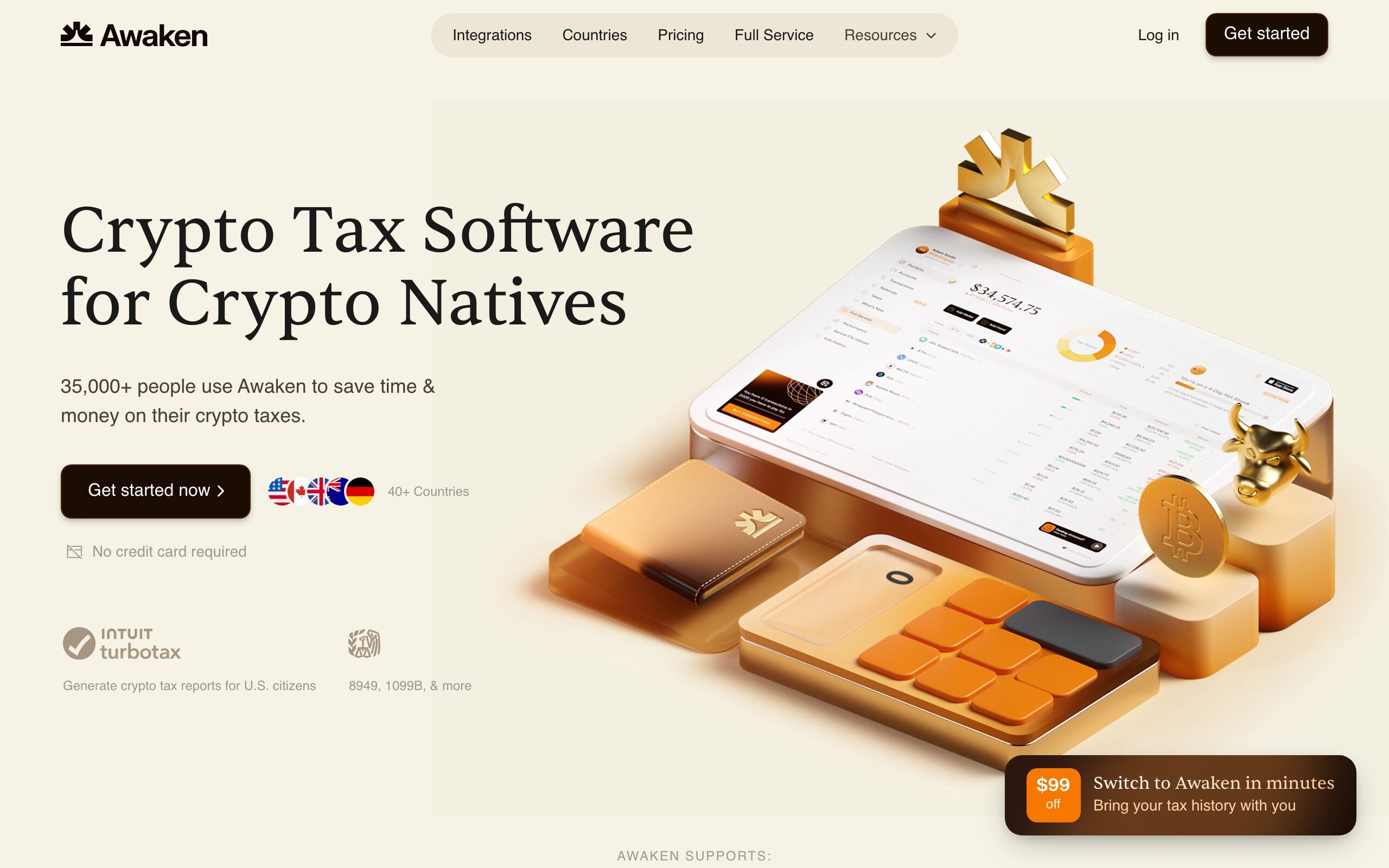 Awaken crypto tax software homepage