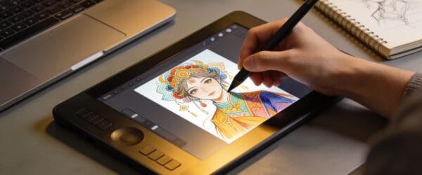 Artist drawing on a pen display tablet