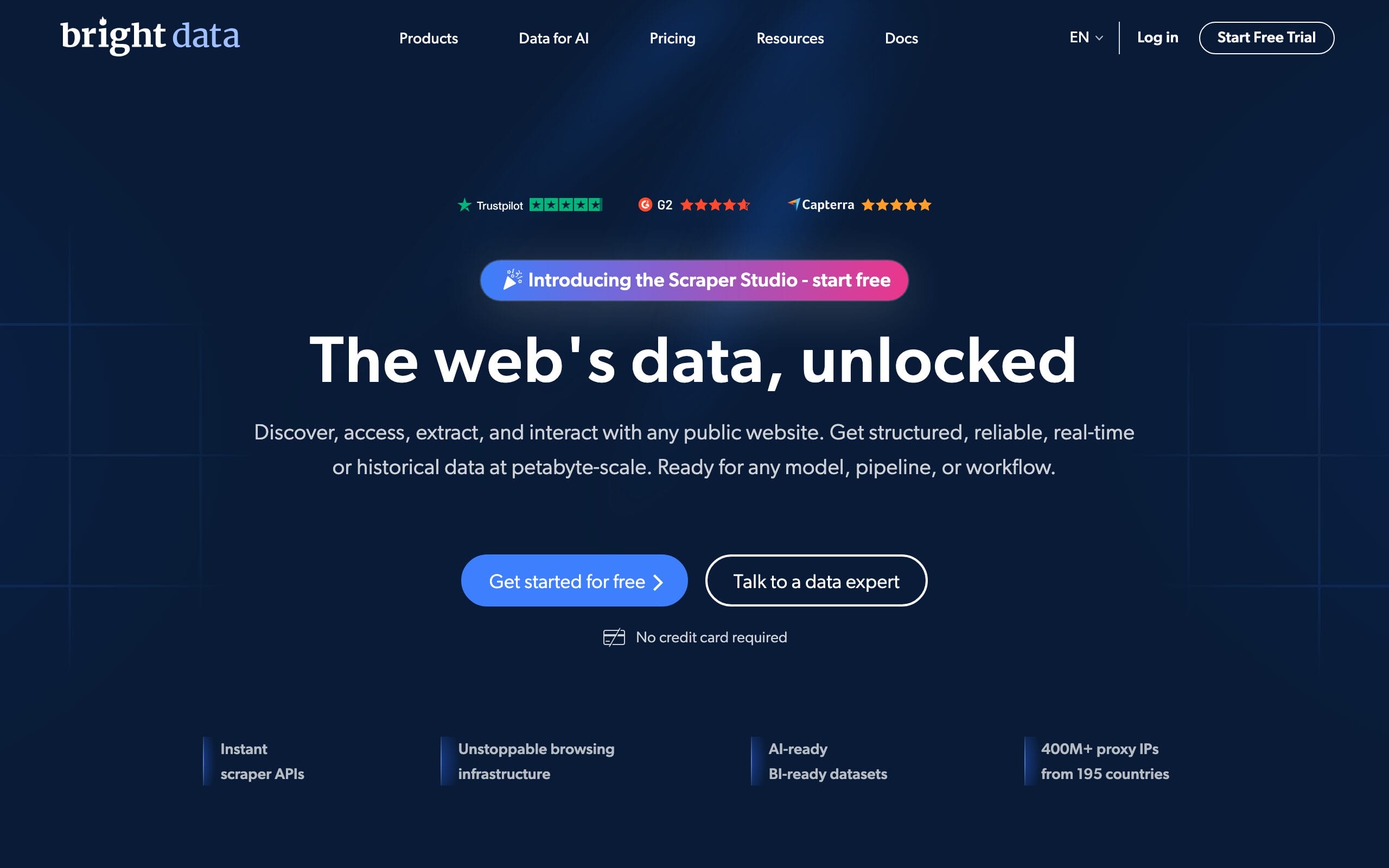 Bright Data proxy service homepage
