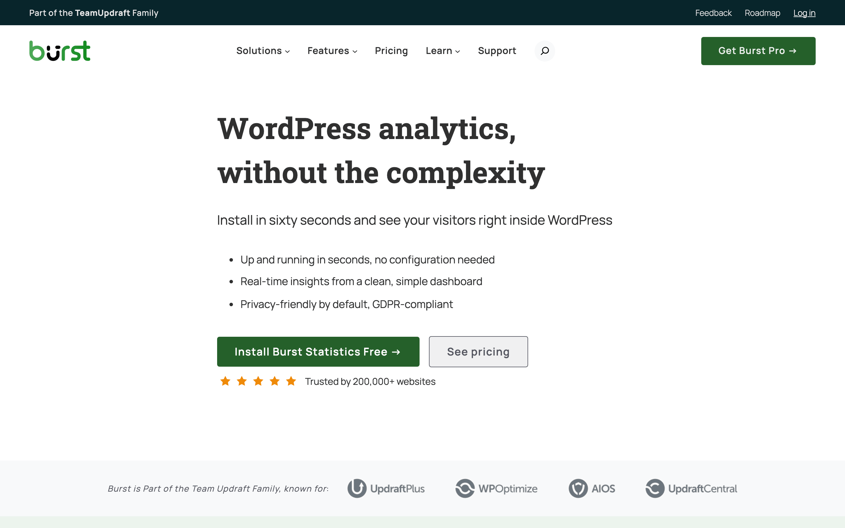 Burst Statistics, a privacy-friendly WordPress analytics plugin by the TeamUpdraft family