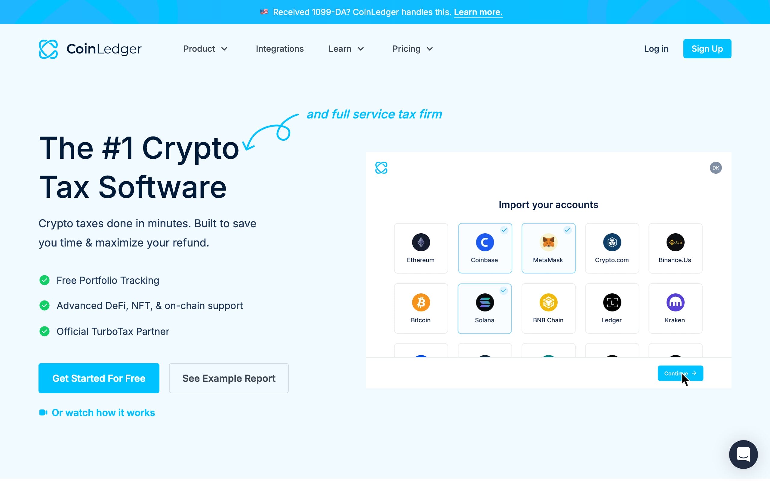 CoinLedger crypto tax software homepage