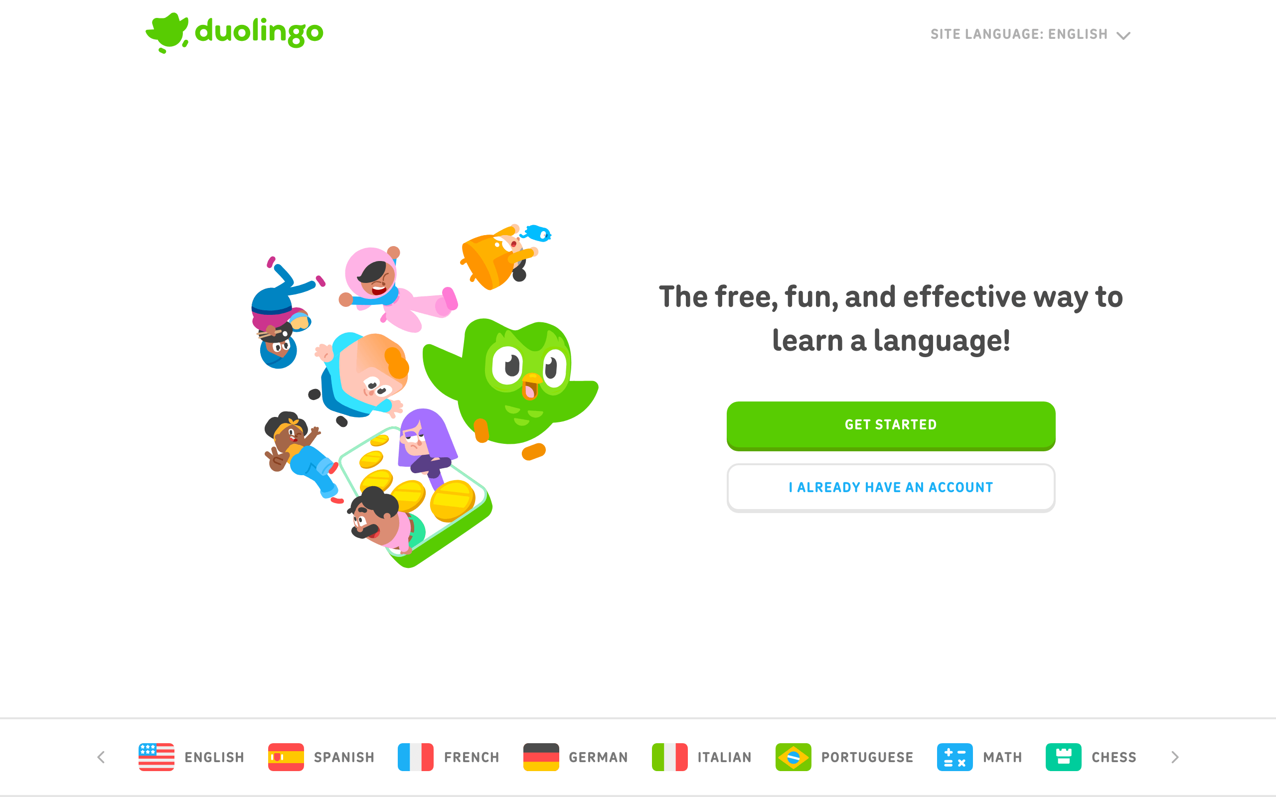 Duolingo language app homepage