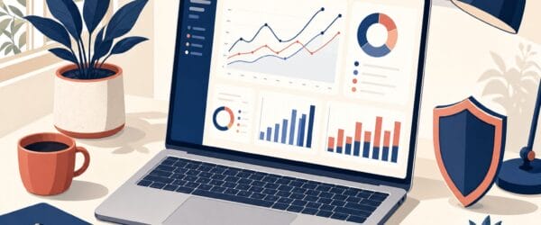 Best Google Analytics alternatives for WordPress, illustration of a privacy-friendly analytics dashboard with a shield