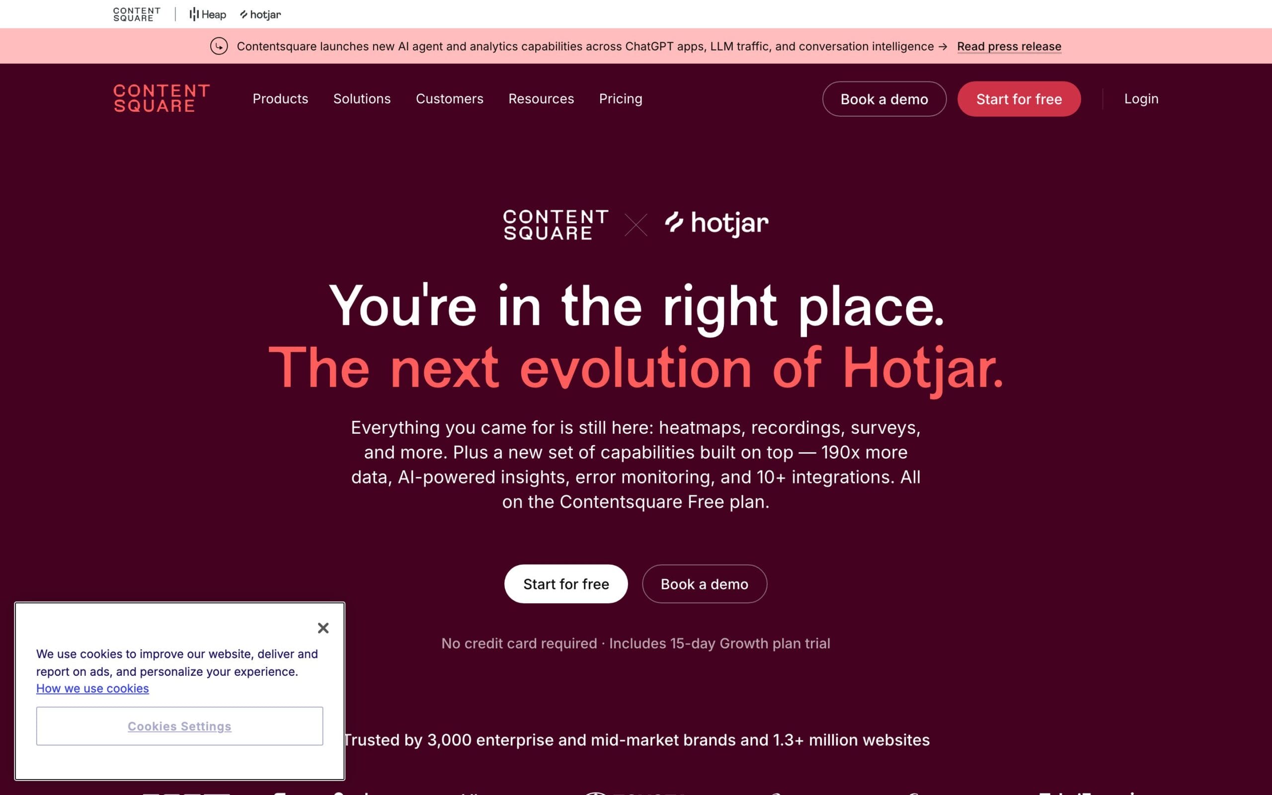 hotjar.com now redirects to Contentsquare: 'The next evolution of Hotjar' page