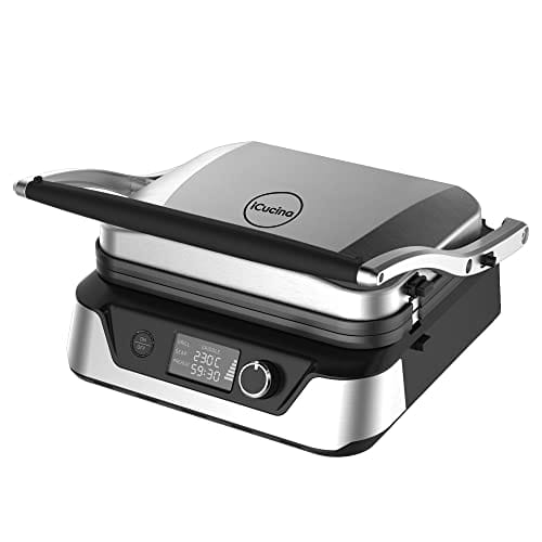 iCucina Griddle Grill Combo, 3-in-1 Electric Panini Maker, Reversible Plates...