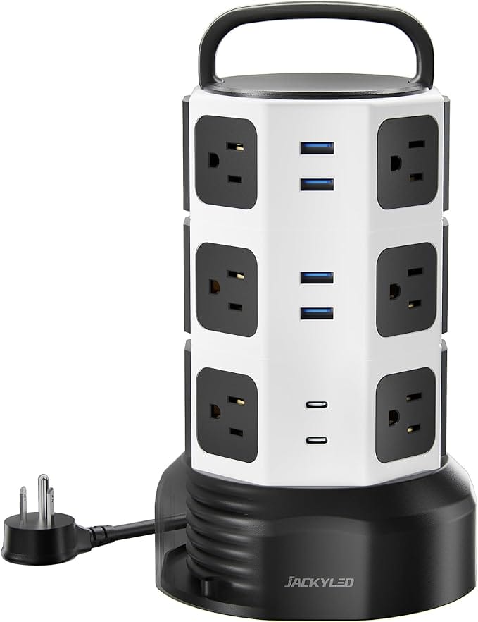 JACKYLED 12-Outlet Surge Protector Tower (6 USB)