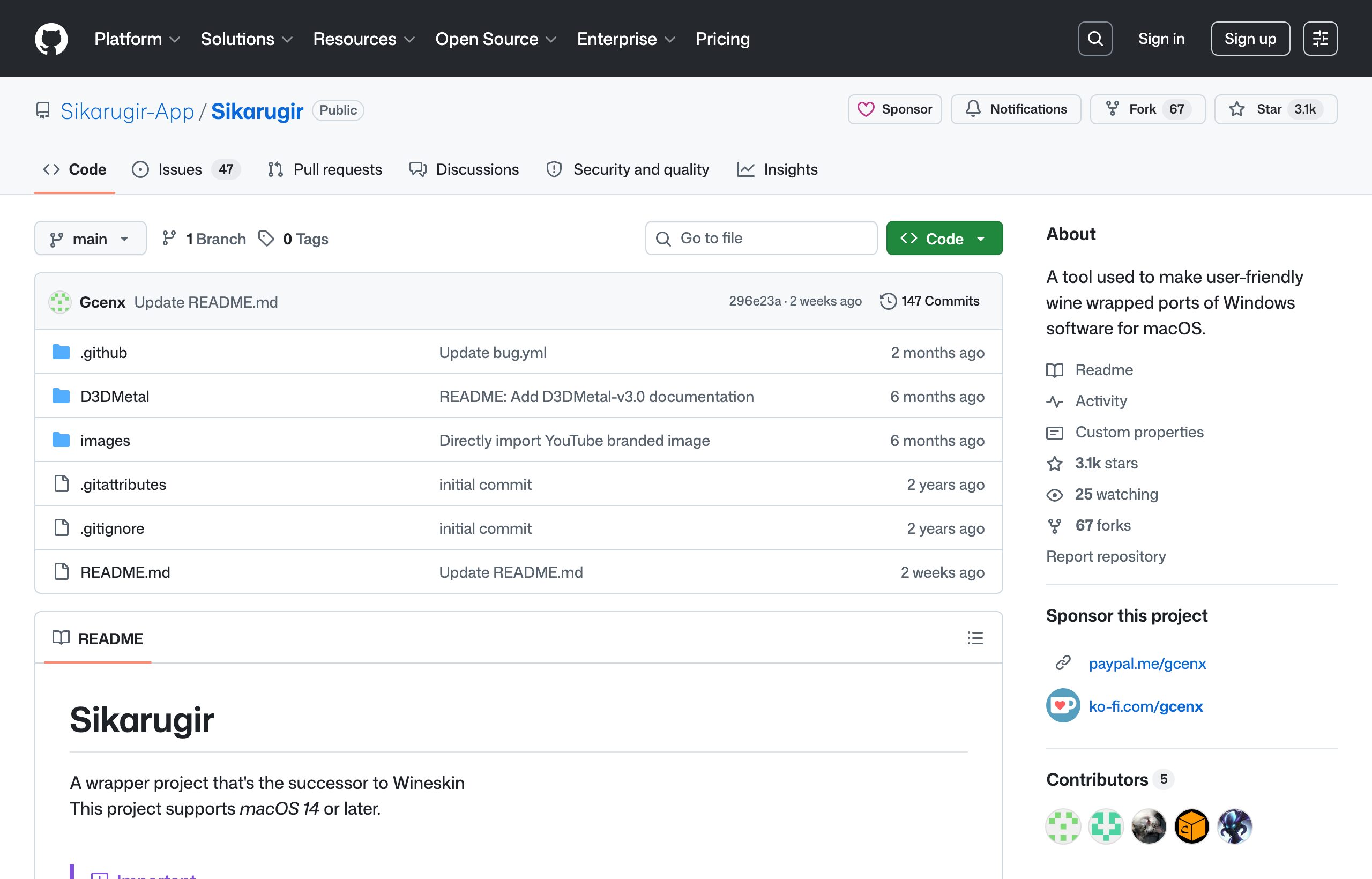 Sikarugir (formerly Kegworks) GitHub page, the actively maintained free Wine frontend for running Windows apps on Mac