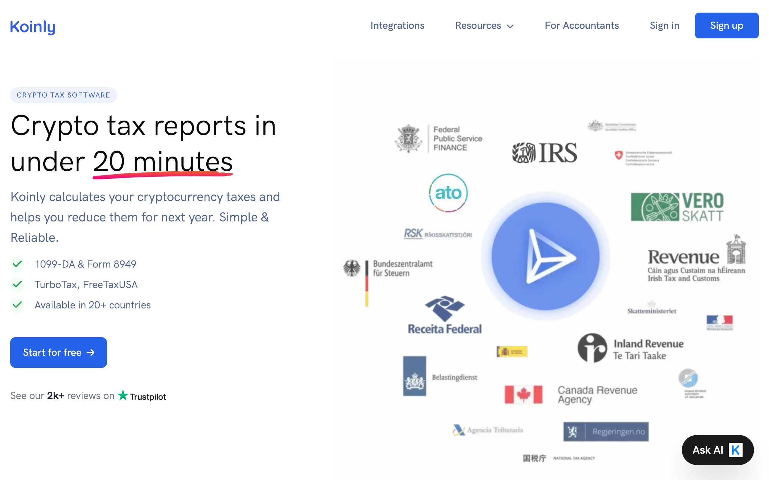 Koinly crypto tax software homepage