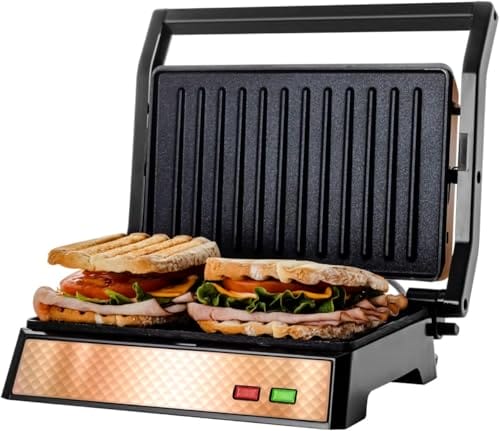 OVENTE Electric Panini Press Sandwich Maker with Non-Stick Coated Plates,...