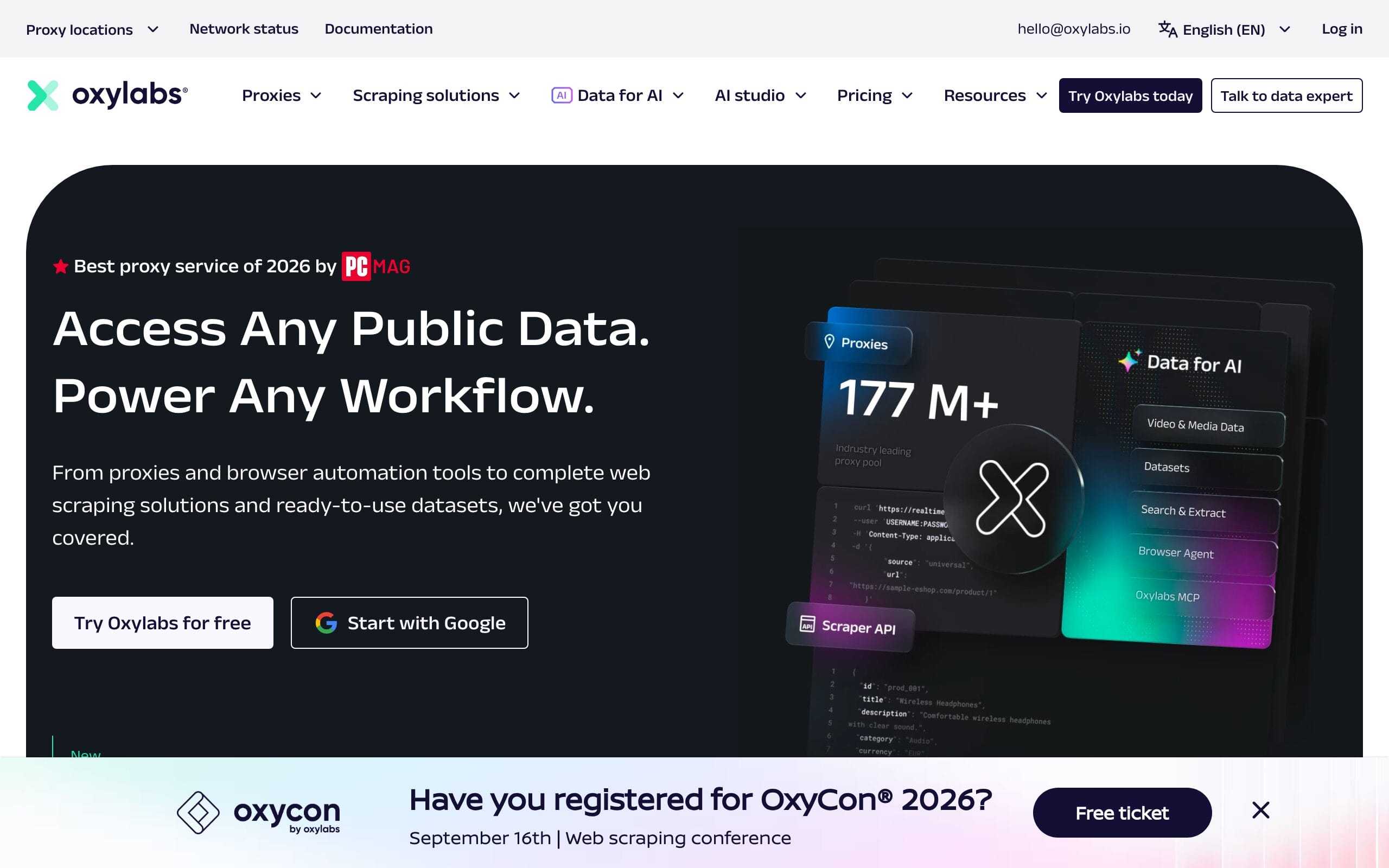 Oxylabs proxy service homepage