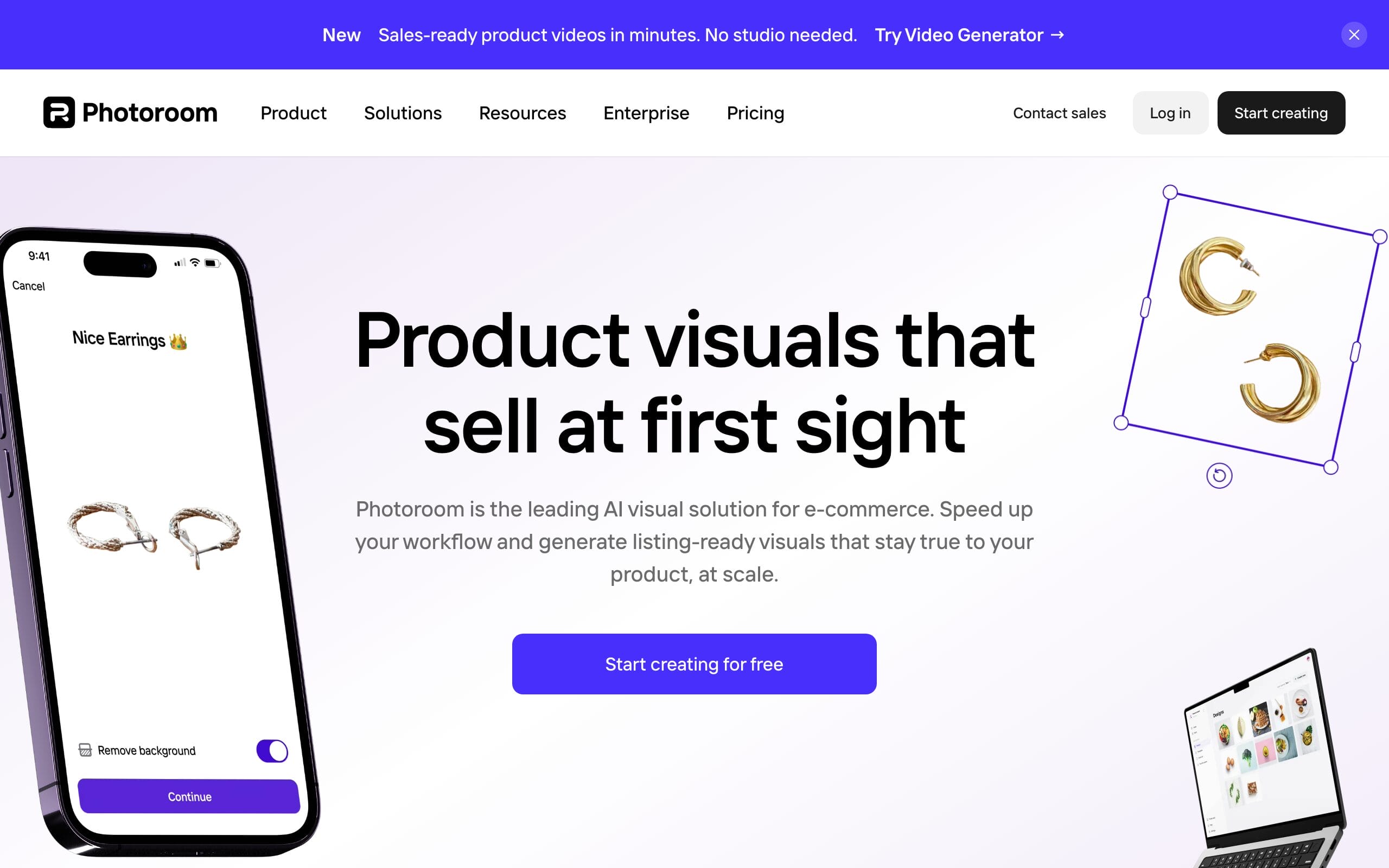 Photoroom AI product photography homepage
