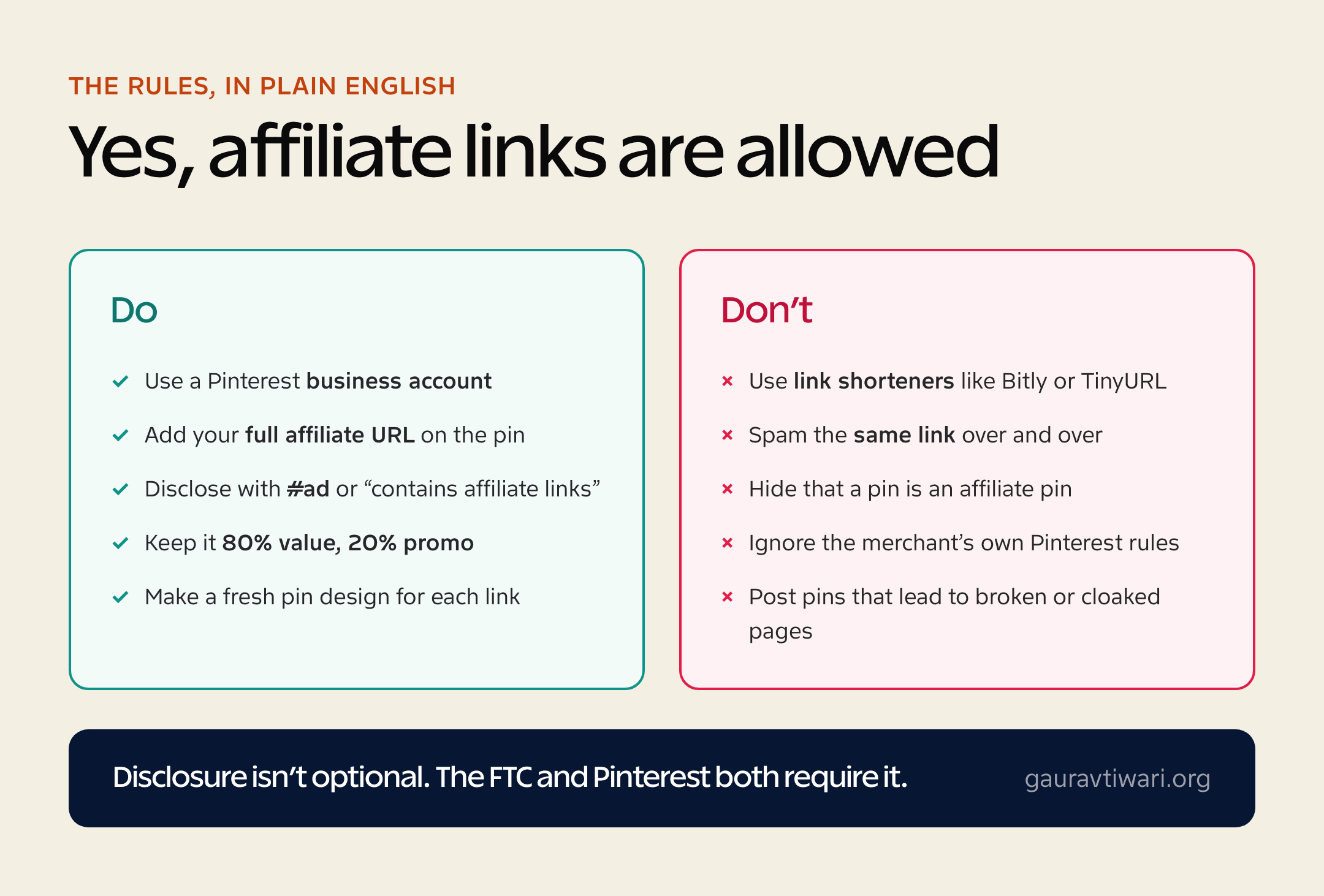 Pinterest affiliate links rules: what to do and what to avoid to stay compliant