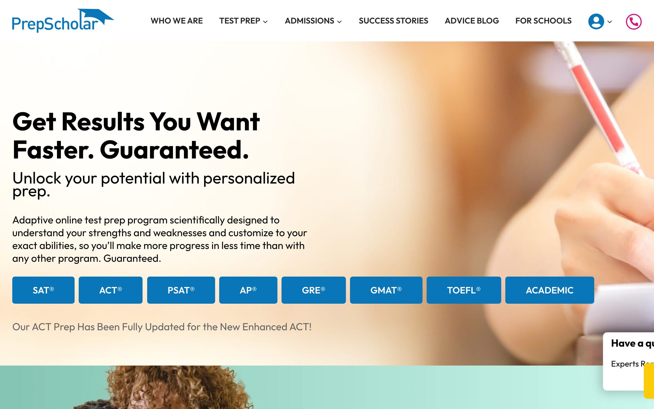PrepScholar test prep website
