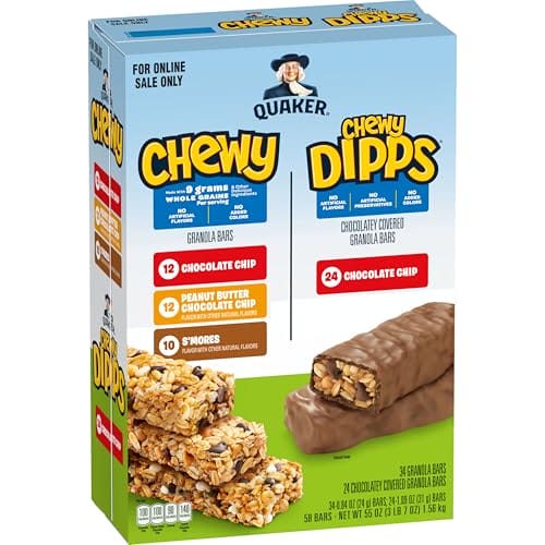 Quaker Chewy Granola Bars, Chewy & Dipps 4 Flavor Variety Pack, 58 Pack,...