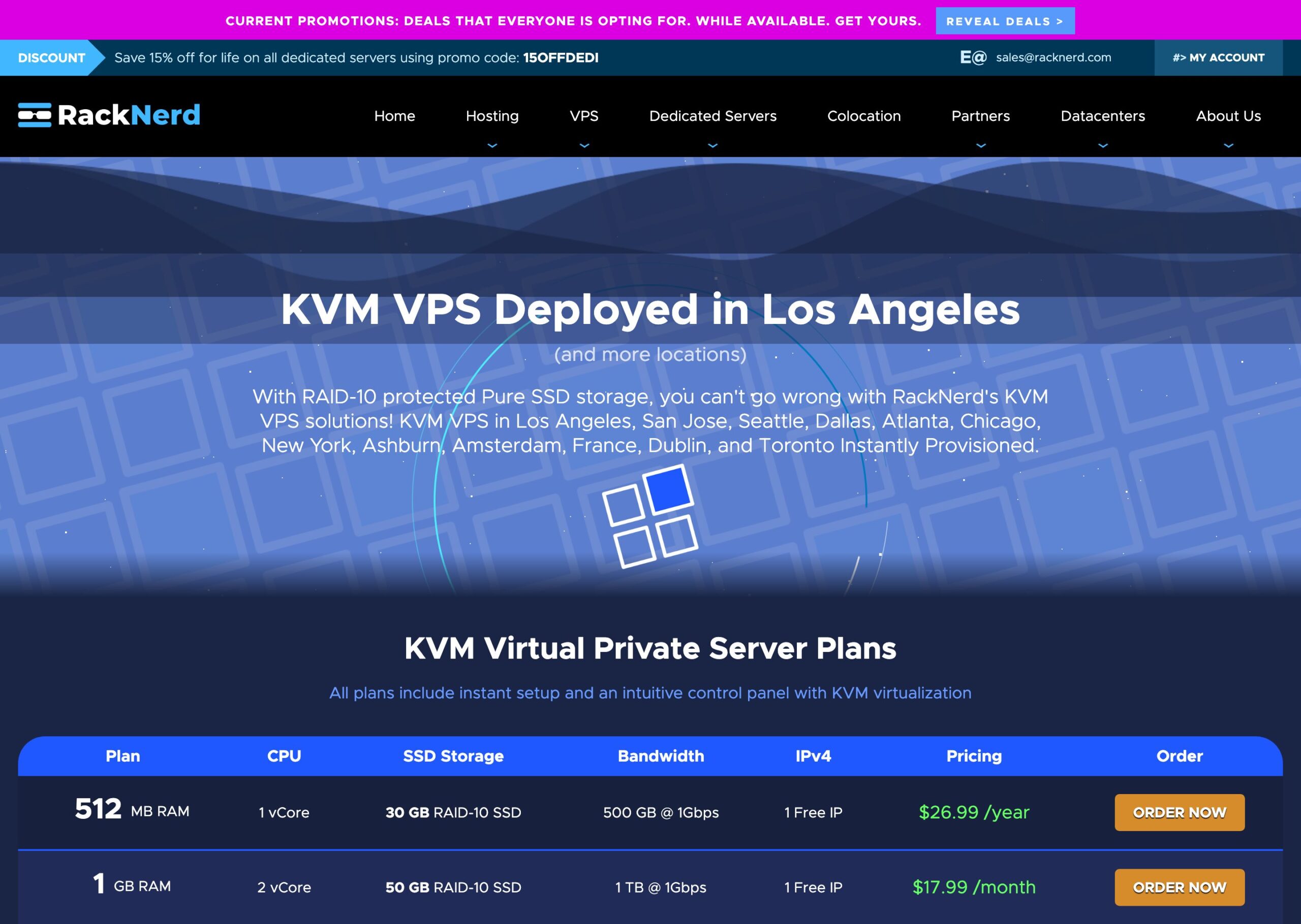 RackNerd KVM VPS plans page, the cheapest annual OpenClaw hosting option
