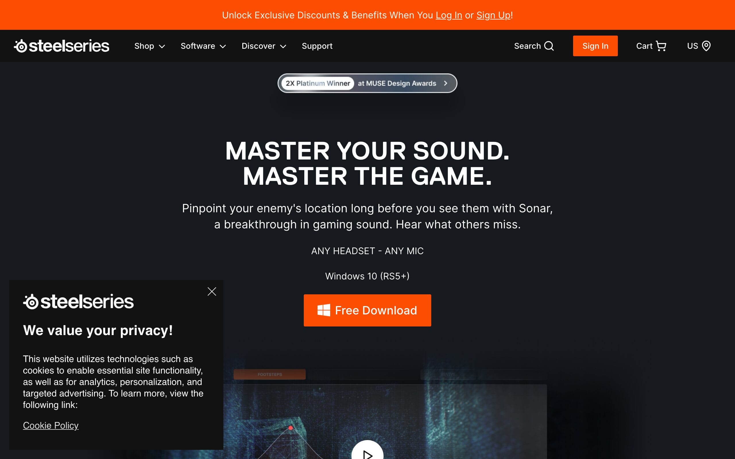 SteelSeries Sonar audio software homepage