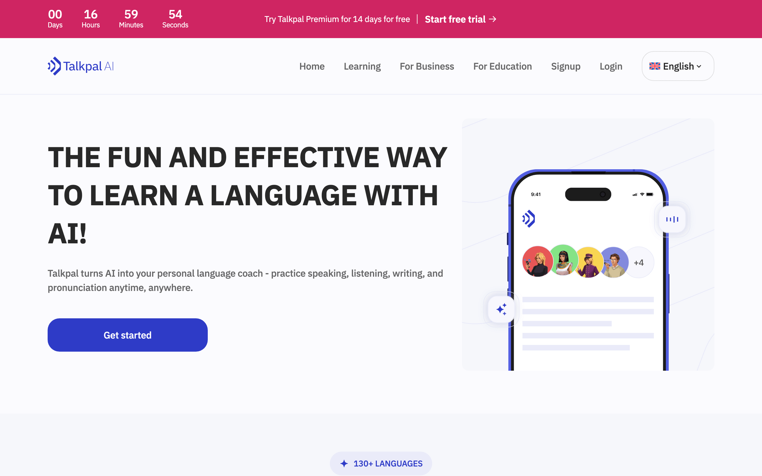Talkpal AI language app homepage